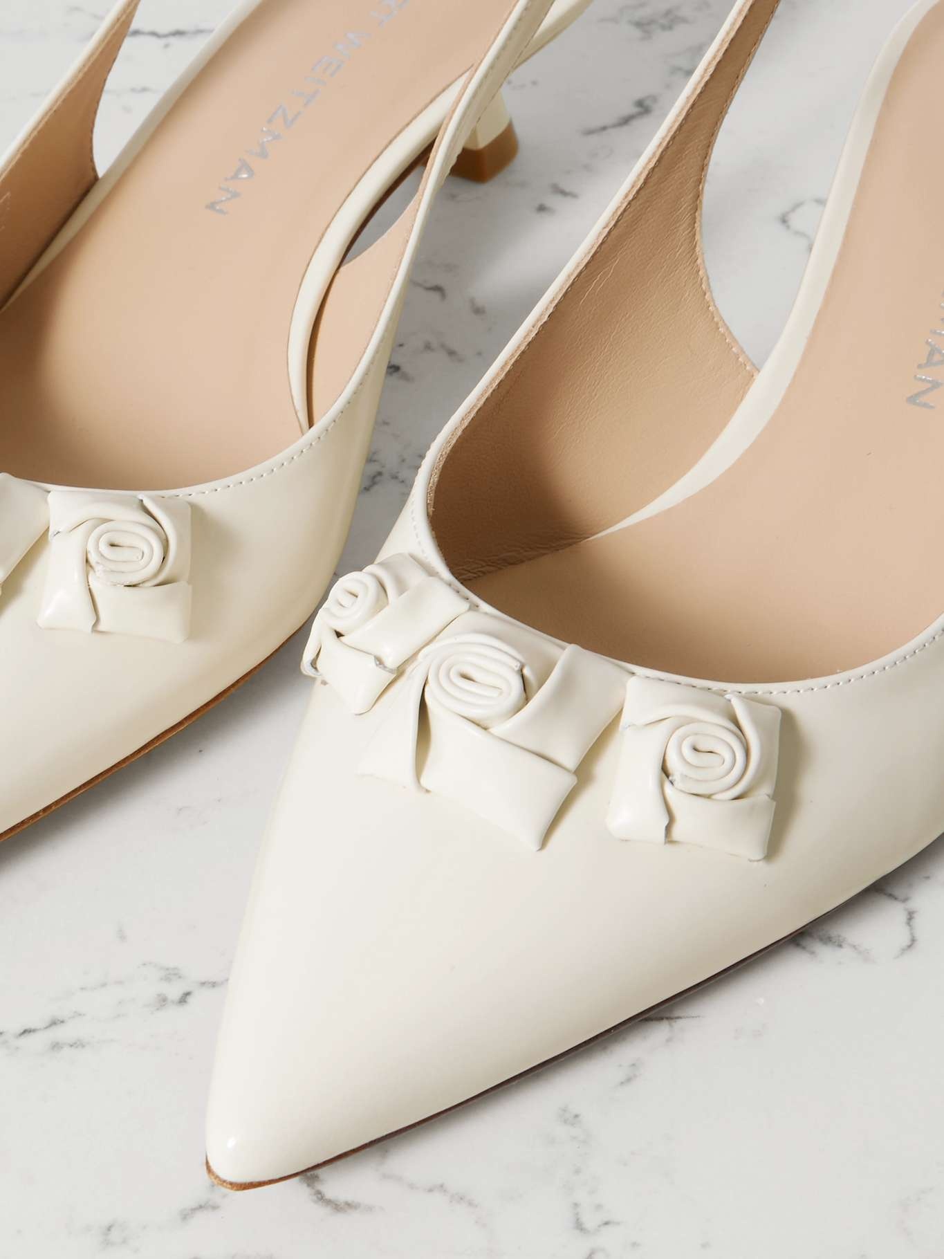 Rosie appliquéd leather point-toe slingback pumps Cream - 4