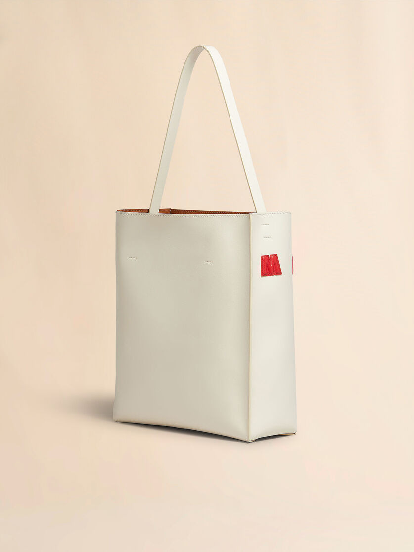 WHITE LEATHER MUSEO MEDIUM HOBO BAG WITH PATCHES - 5