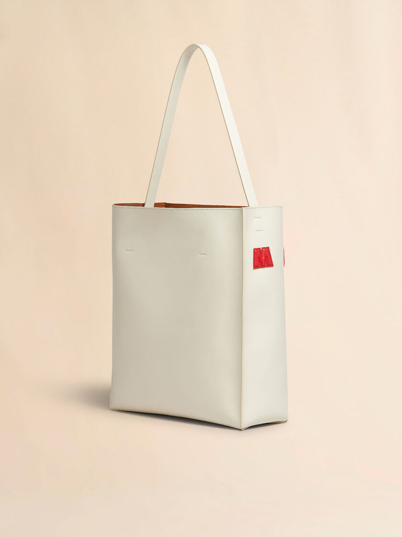 WHITE LEATHER MUSEO MEDIUM HOBO BAG WITH PATCHES 5