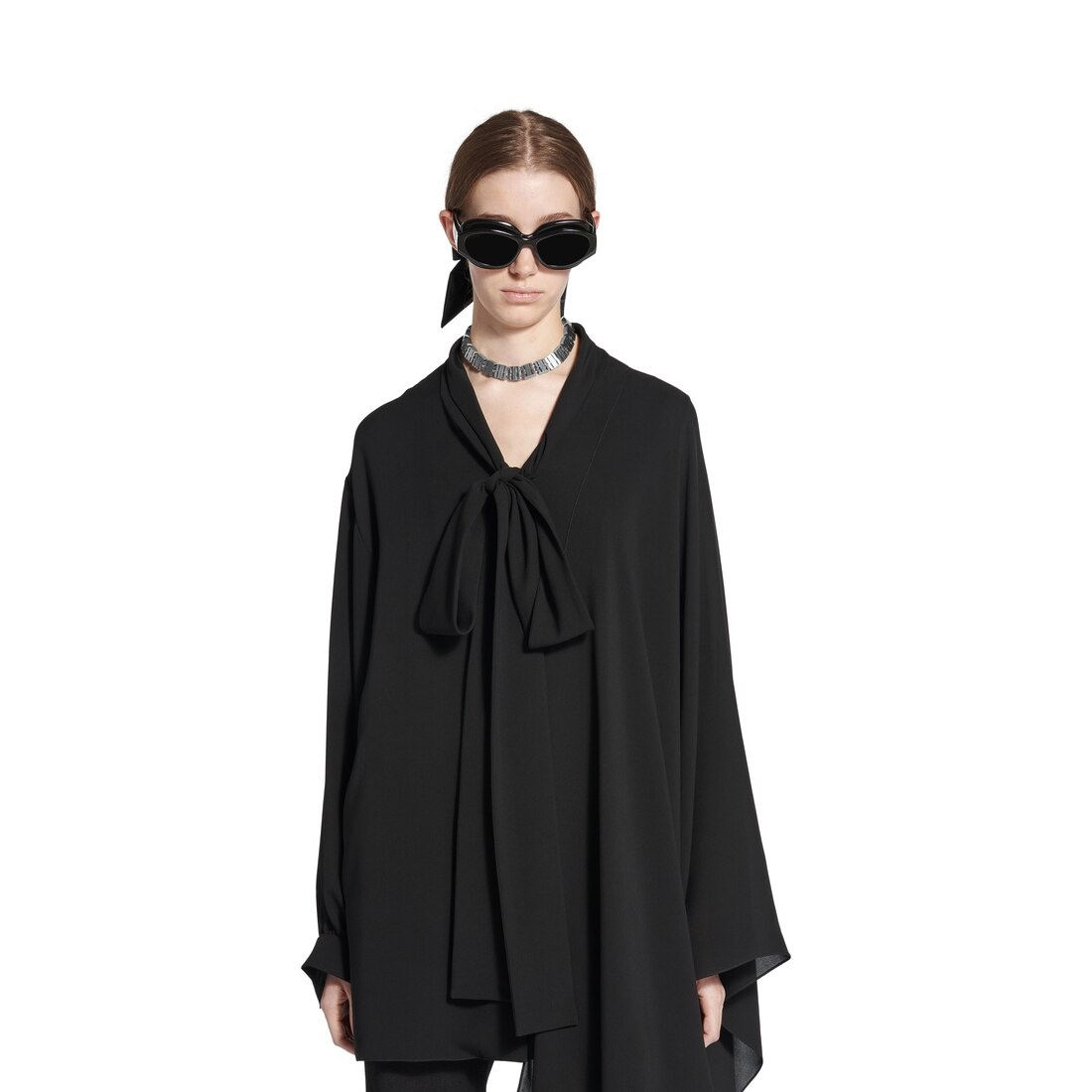 Women's Scarf Blouse in Black - 5