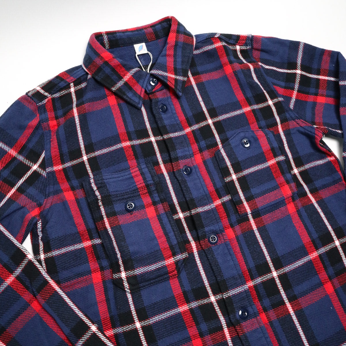 2222-NV Raised Surface Check Double Pocket Shirt Navy - 3