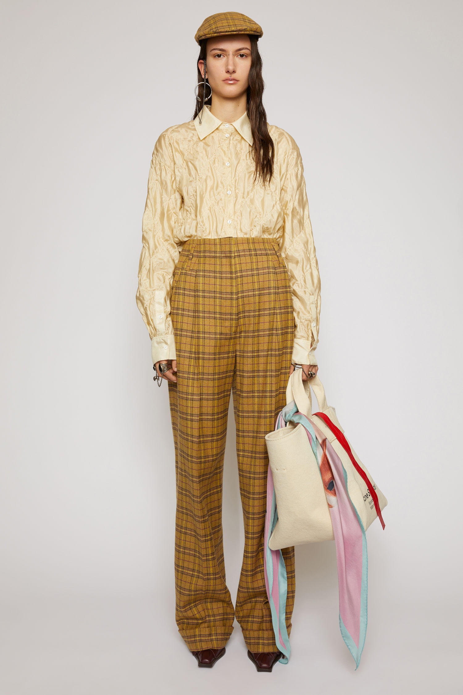 Wide-leg checked trousers yellow/beige - 2