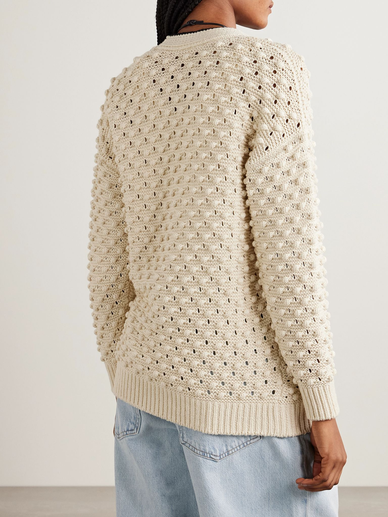 The Bauble textured-knit cotton cardigan Cream - 4