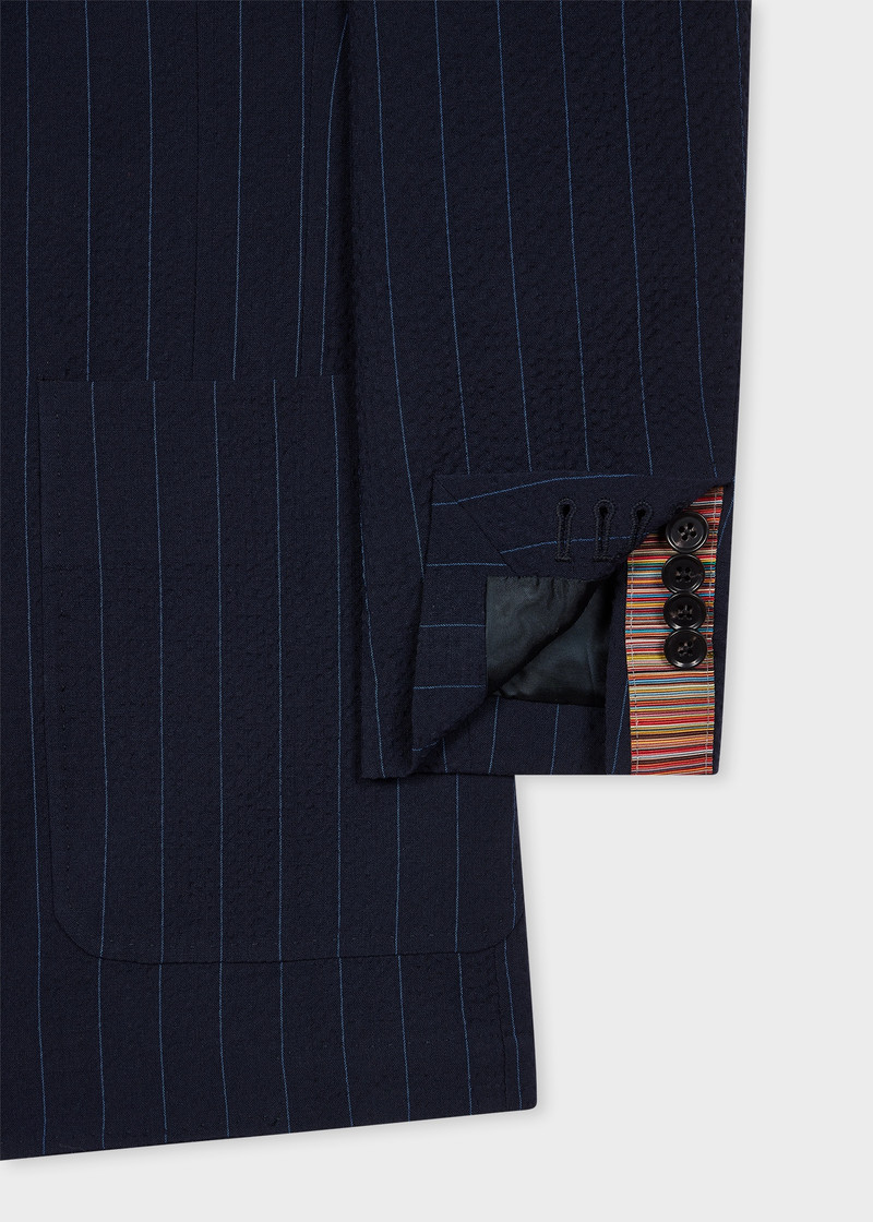 여성 모직 블렌드 해군 Seersucker Pinstripe 블레이저 4