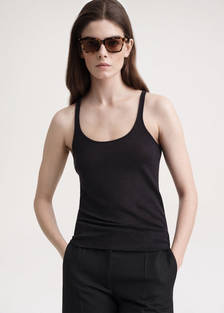 Scoop-Neck linen tank top black - 5