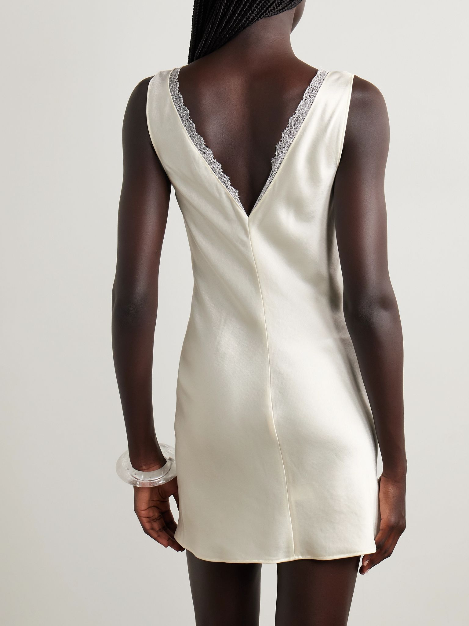 Barb lace-trimmed hammered-satin mini dress Cream - 3