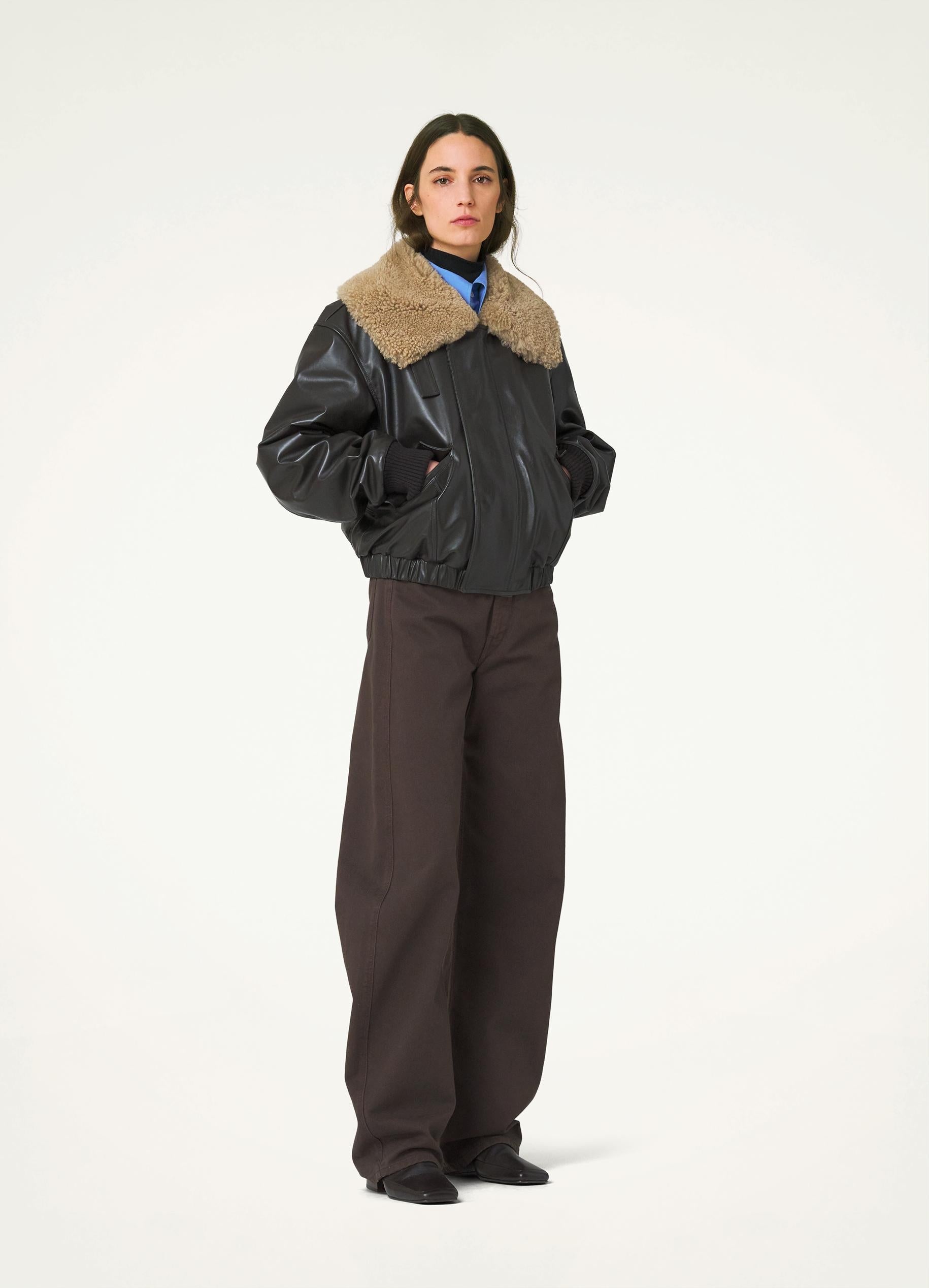 LEATHER BLOUSON WITH SHEARLING COLLAR - 5