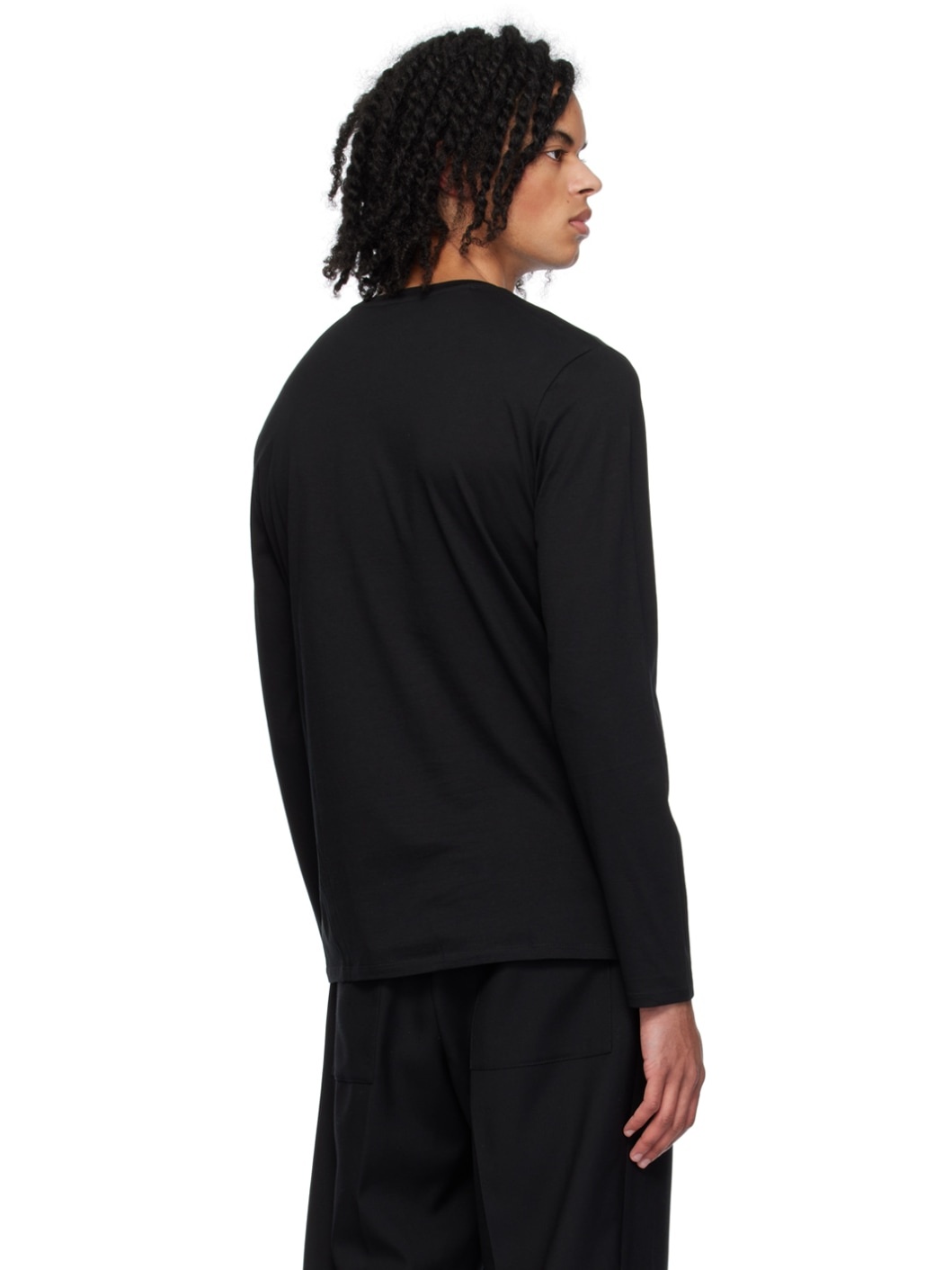 Black Crewneck Long Sleeve T-Shirt - 3