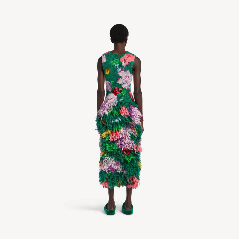 Women's Dress In Silk Intarsia Hand Knit in Green/pink 4