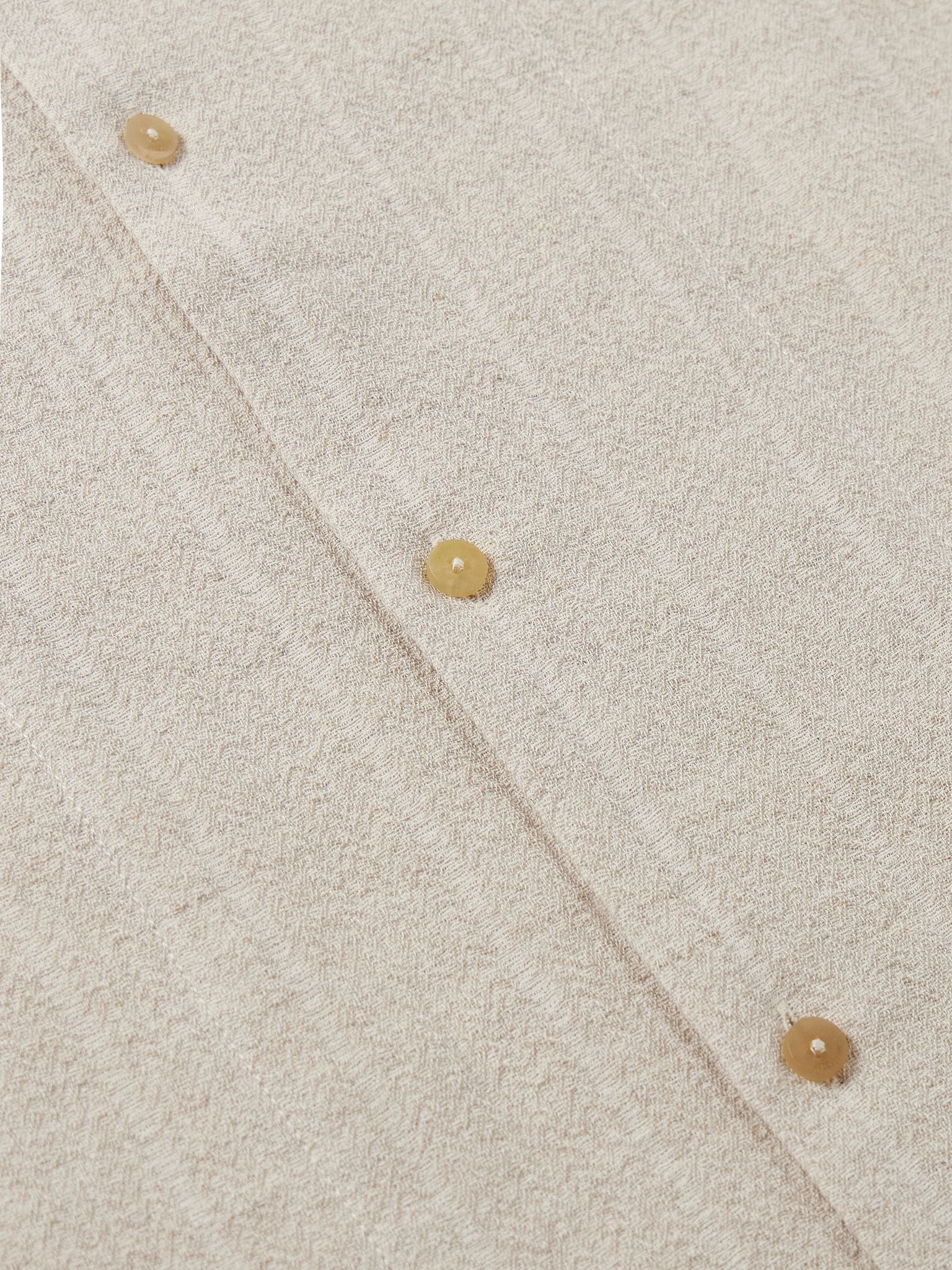 Fonccio Camp-Collar Cotton and Linen-Blend Shirt Beige - 4