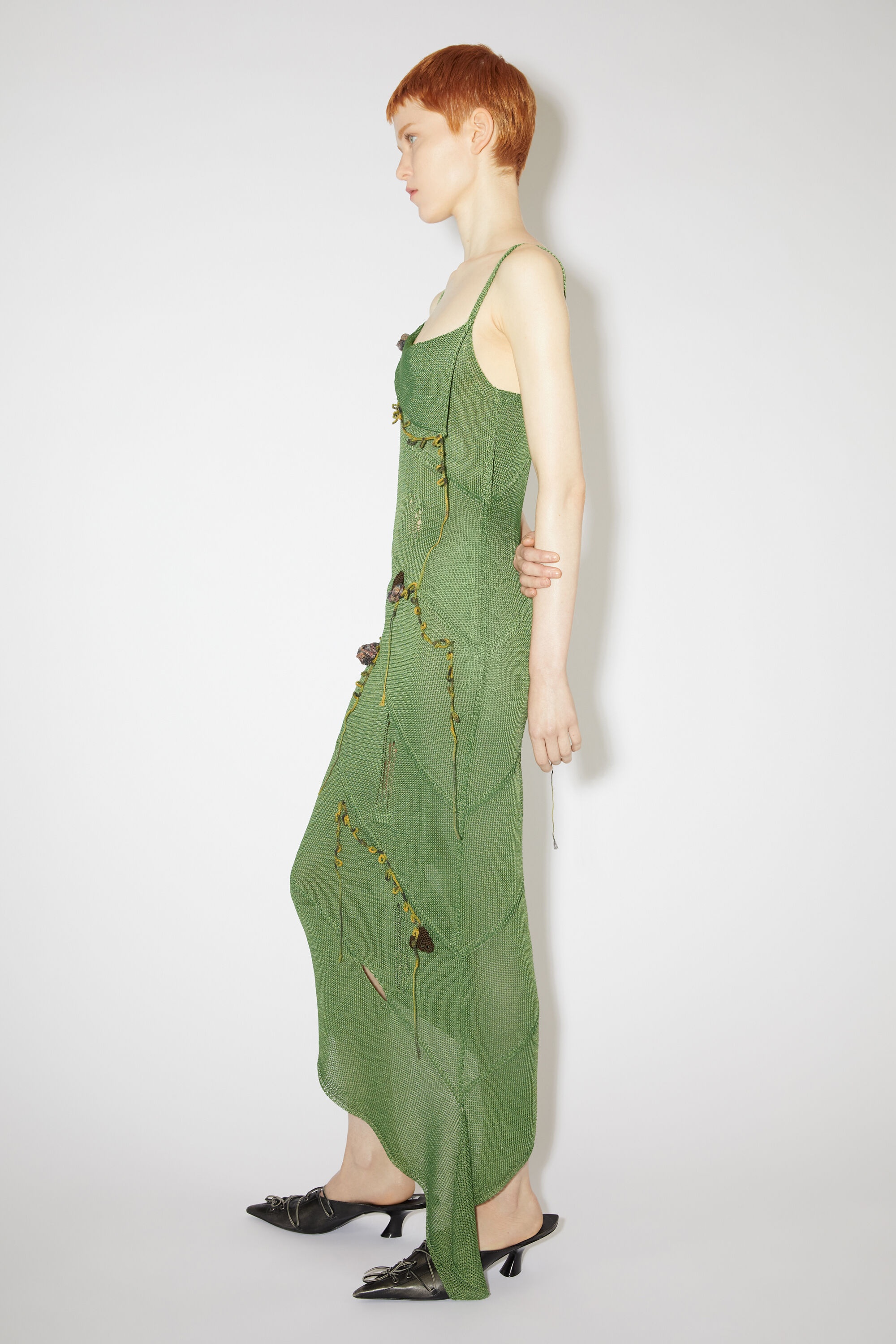 Crochet strap dress - Moss Green - 4