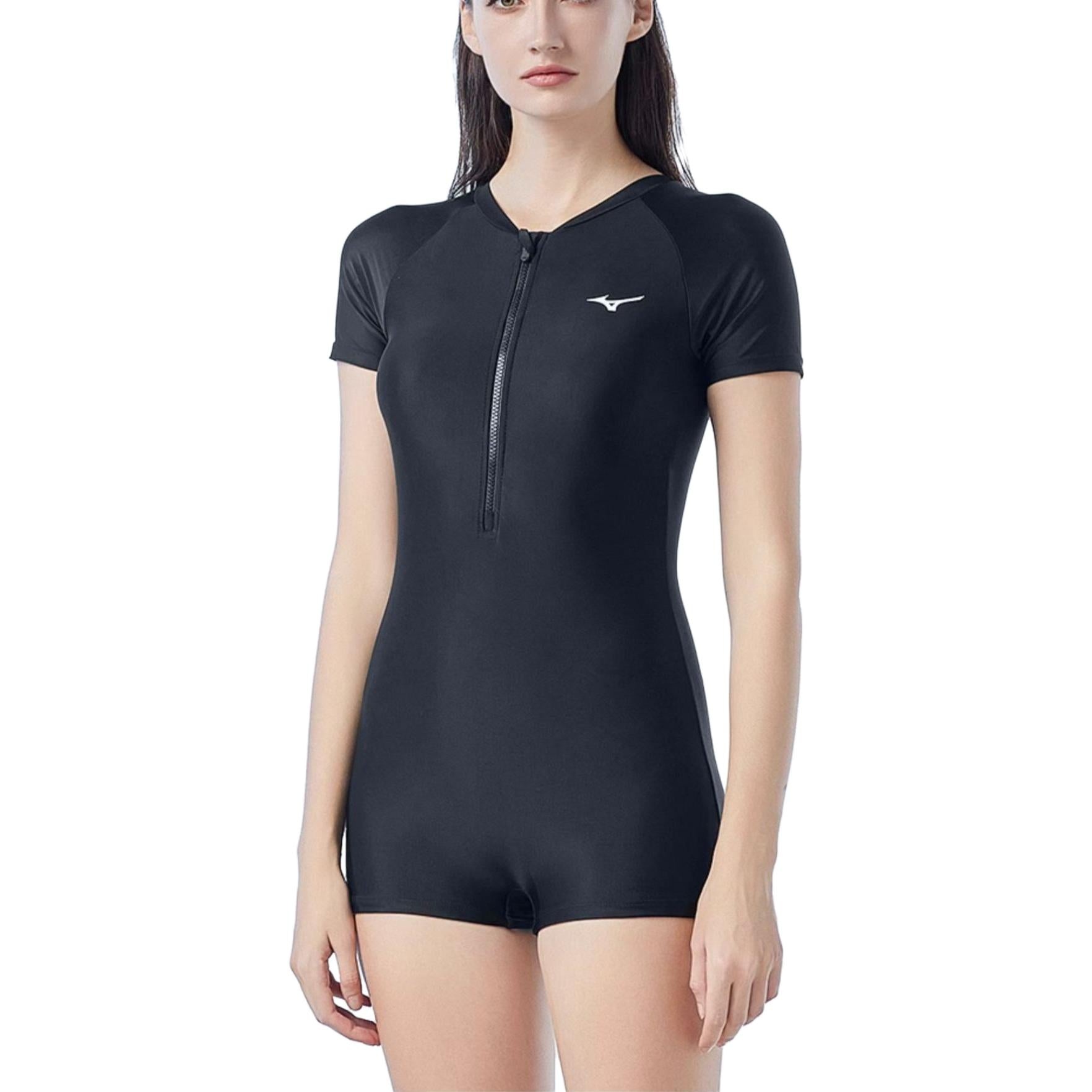 (WMNS) Mizuno Zip Up Short Sleeve Swimsuit 'Black' N2CA1347 - 5