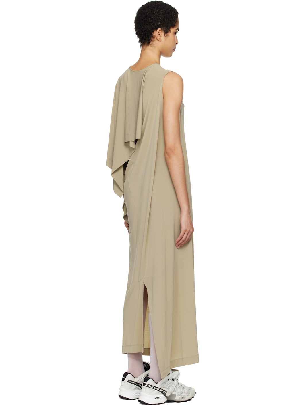 Beige Drape Jersey 48 Maxi Dress - 3
