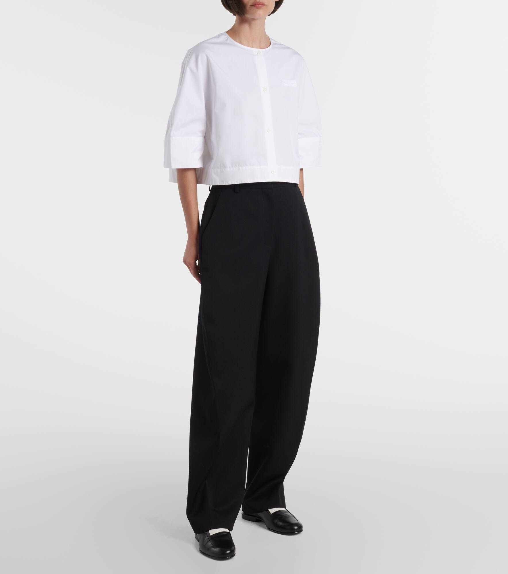 Logo cropped cotton poplin shirt - 2