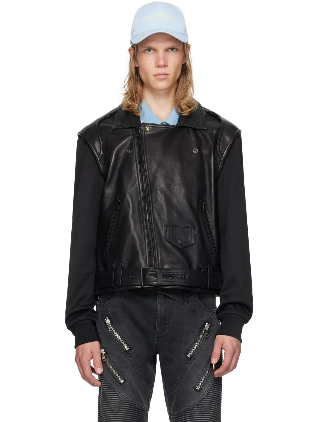 Black Belted Leather Jacket - 1