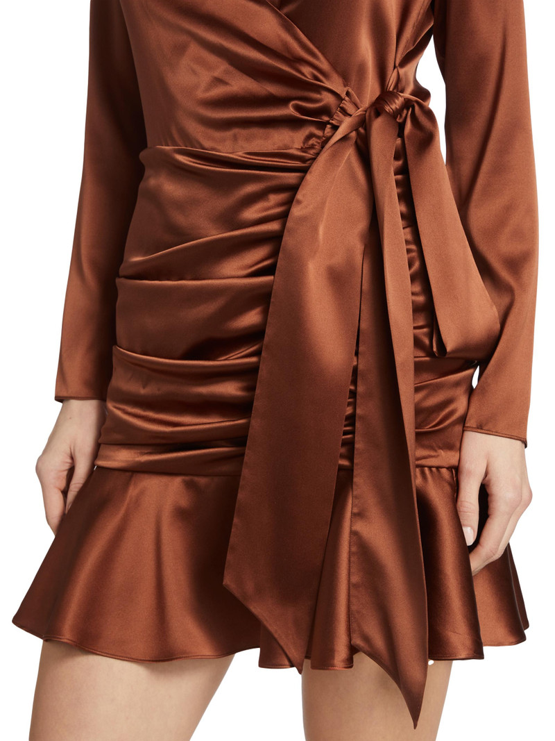Women's Agatha Silk Satin Wrap-Effect Dress - Cognac 6
