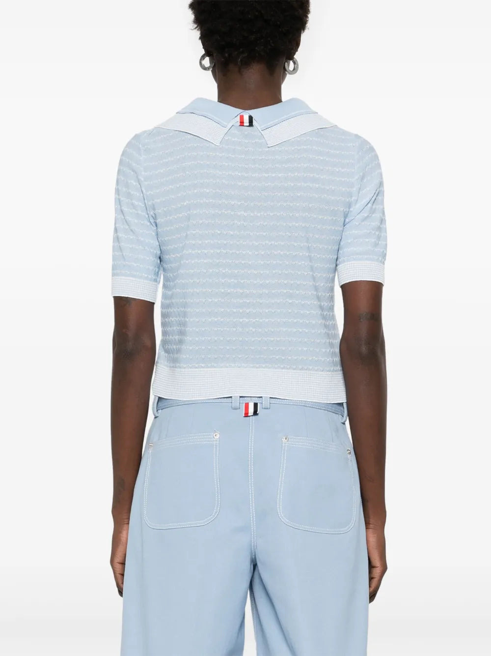 Striped Tuck Stitch Short Sleeve Cardigan Women - 4