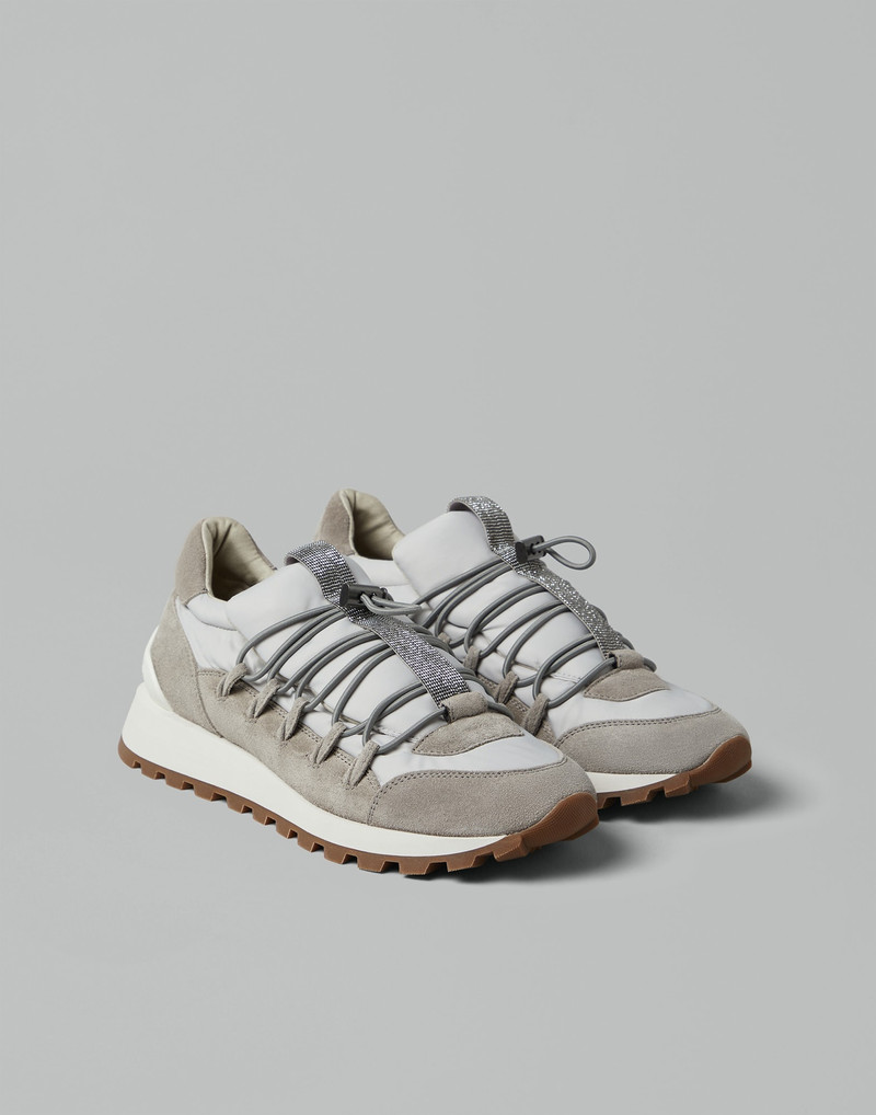 Suede and techno fabric runners with precious detail 1