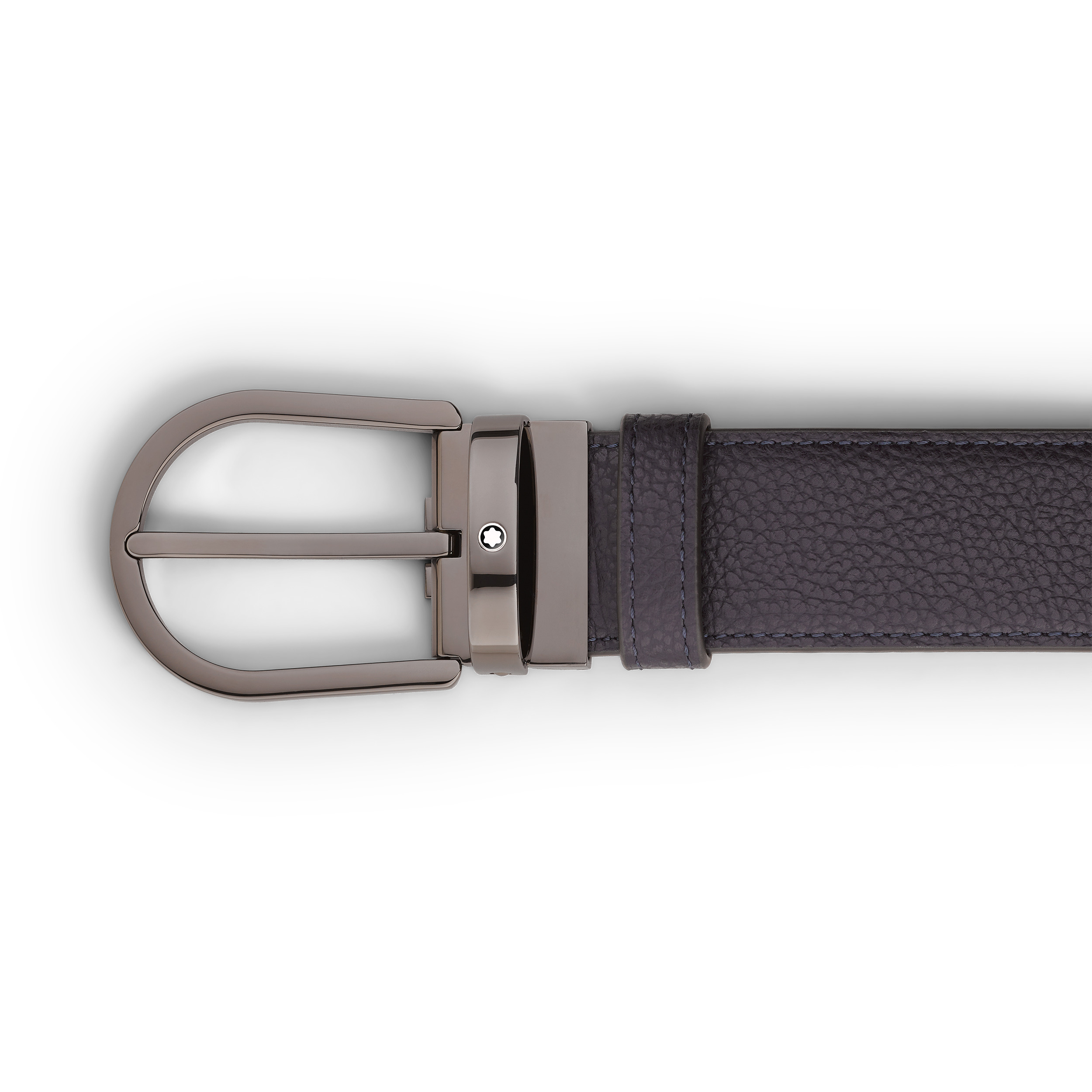 HORSESHOE BUCKLE NIGHT BLUE/BLACK 35MM REVERSIBLE LEATHER BELT - 3