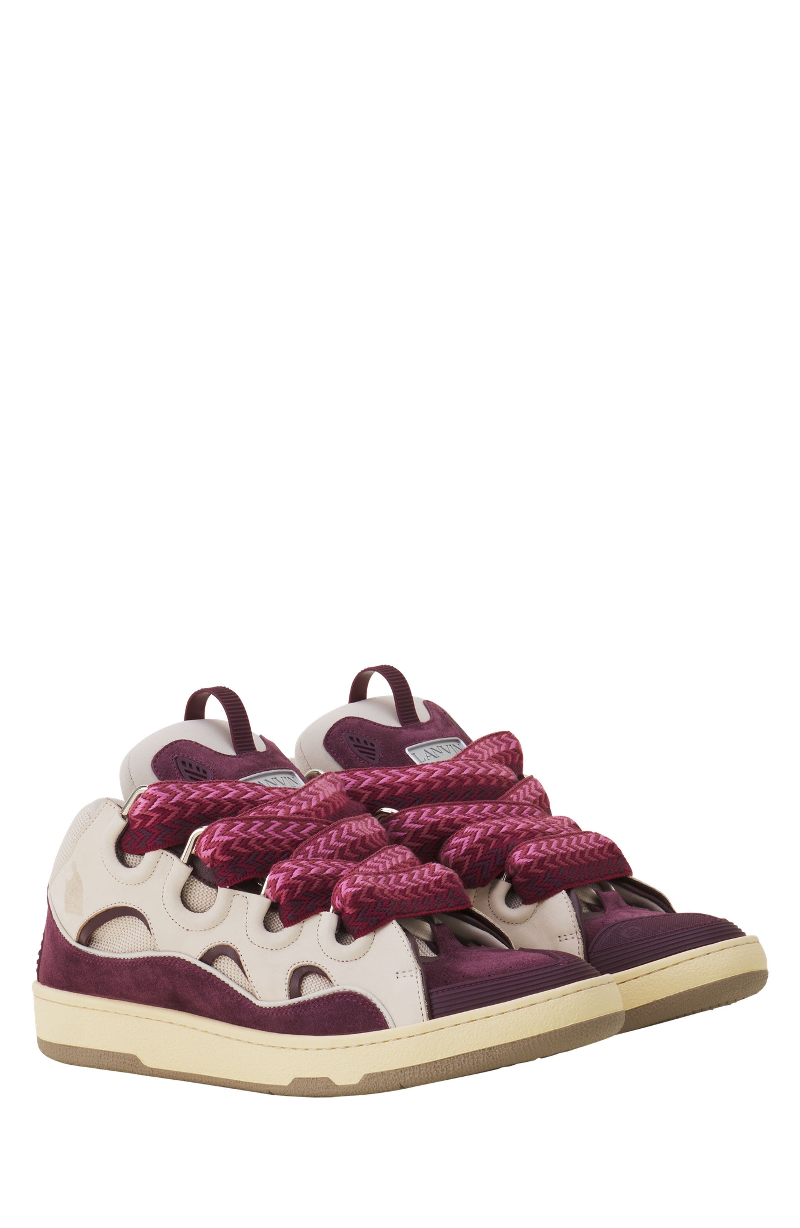 Lanvin Curb Leather Sneakers in Beige/burgundy at Nordstrom - 9