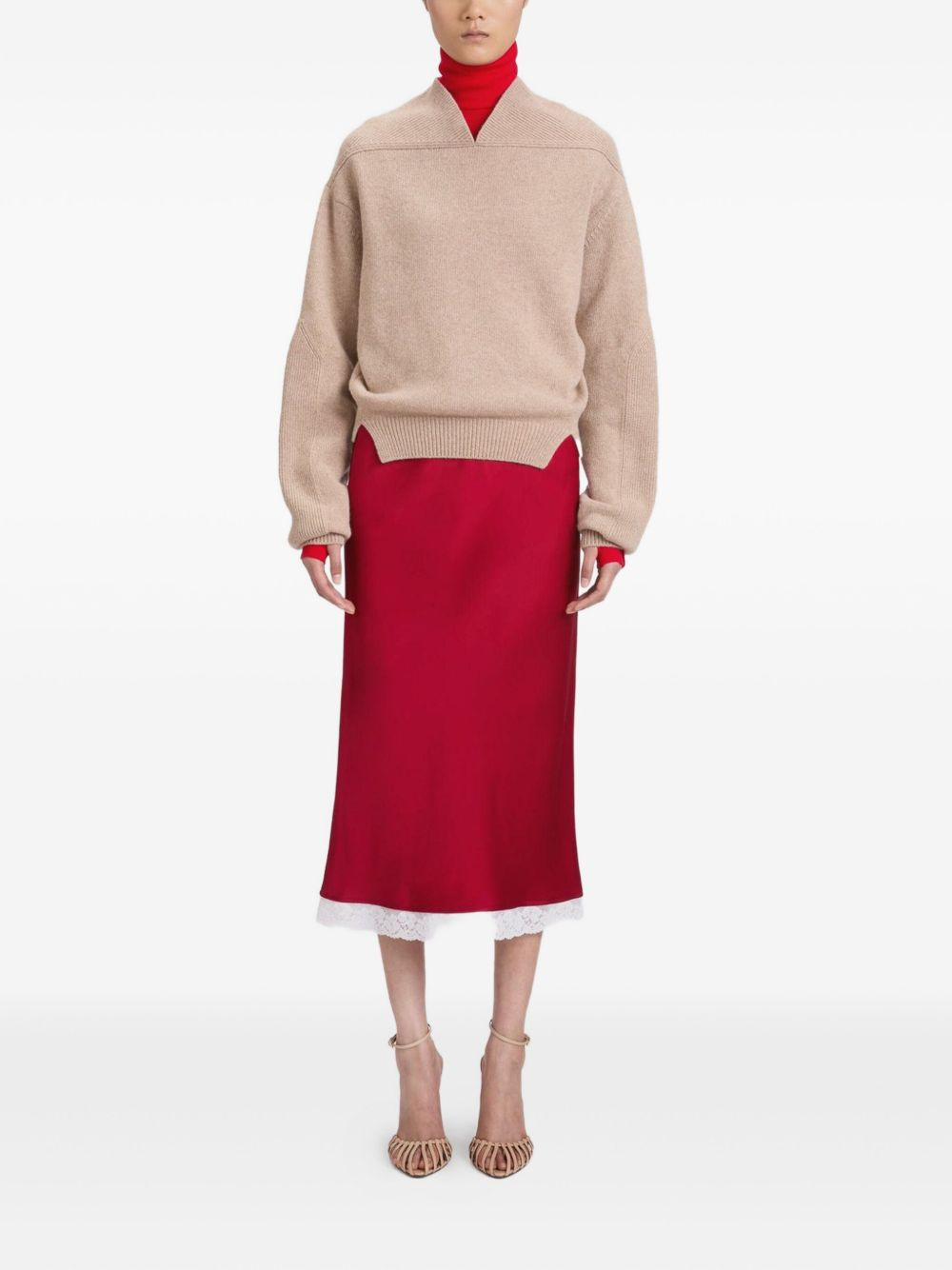 Lace Trim Slip midi skirt - 2
