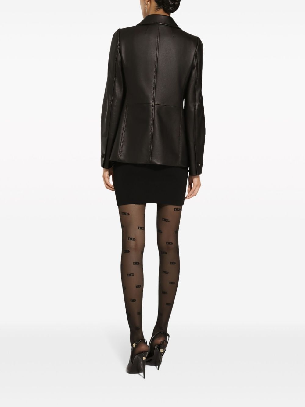 button-embossed leather jacket - 4