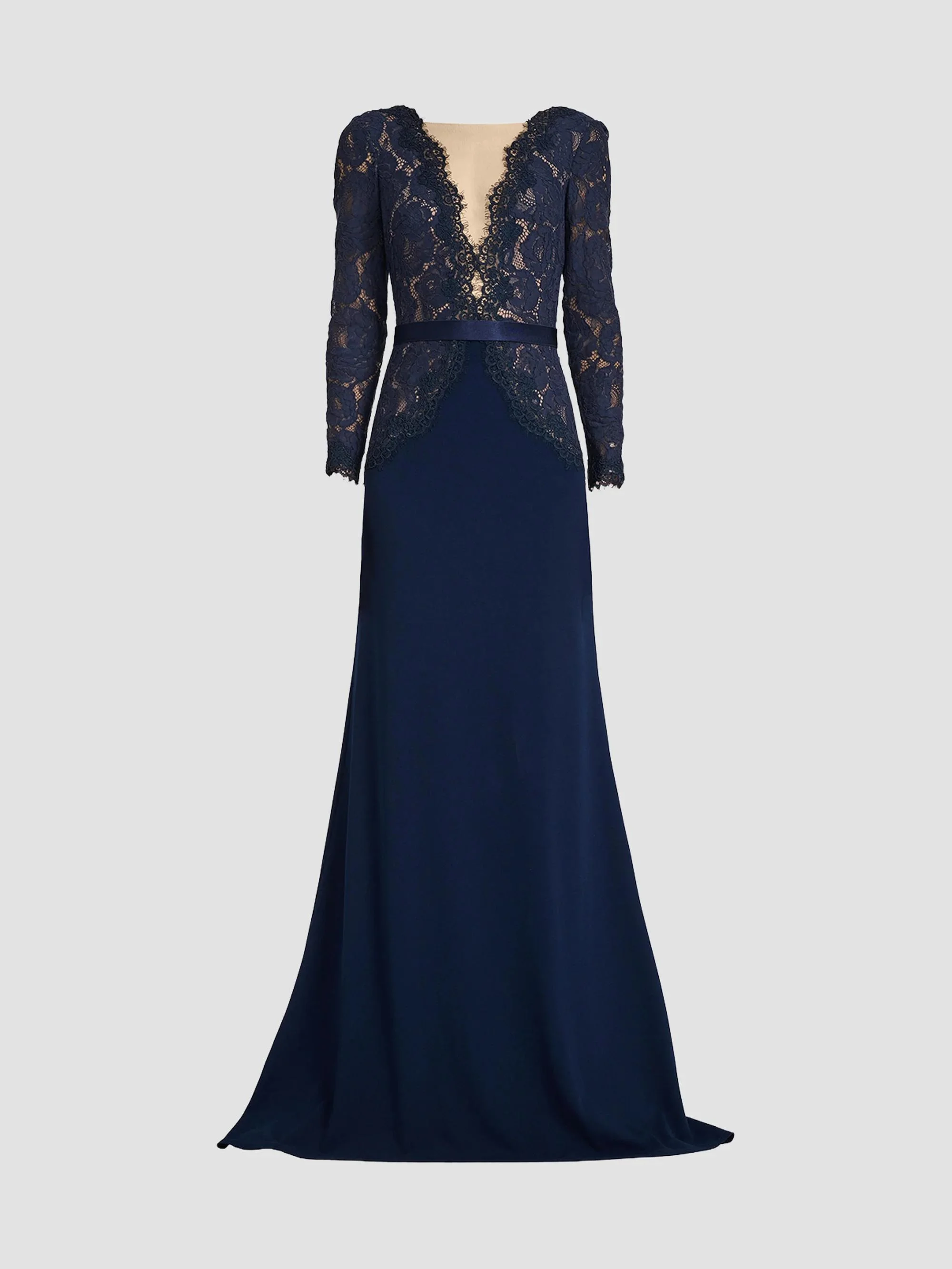 Women's Corwin Embroidered Illusion Gown - Navy Beige - 1