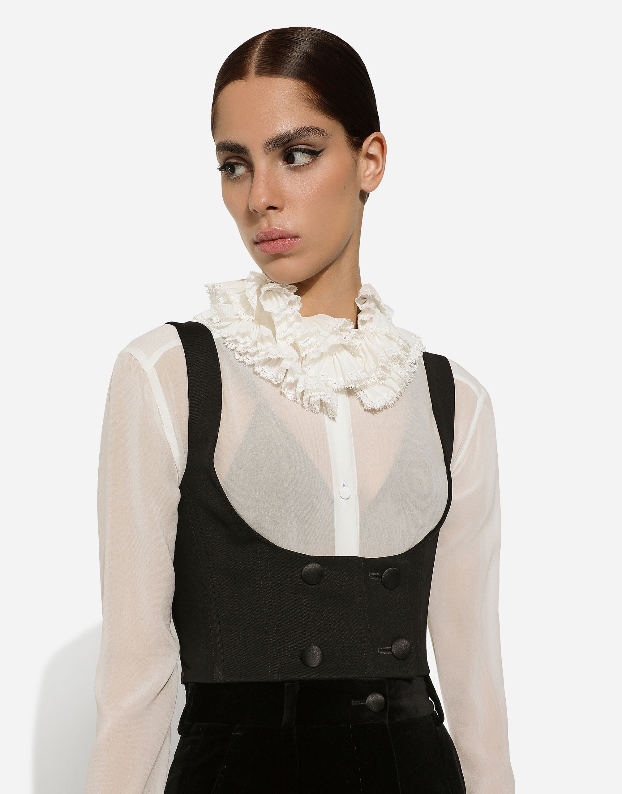 Double-breasted wool waistcoat with round neck - 5