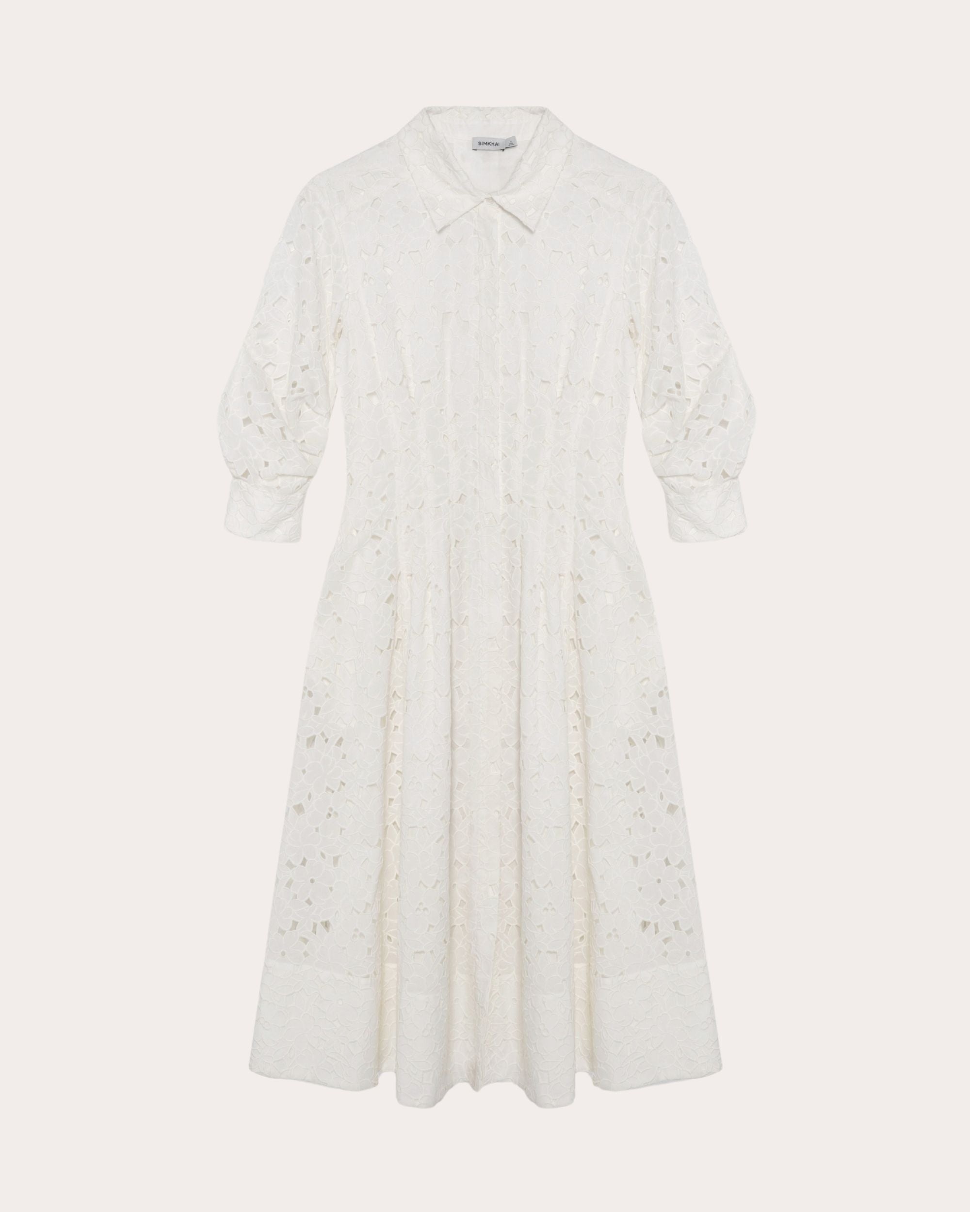 Jazz Embroidered Cotton Pintuck Midi Shirt Dress - 5