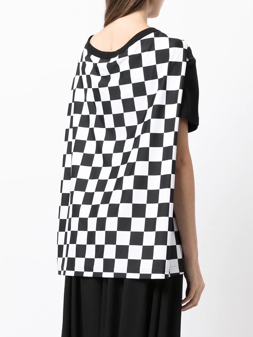 checkerboard-print panelled T-shirt - 4