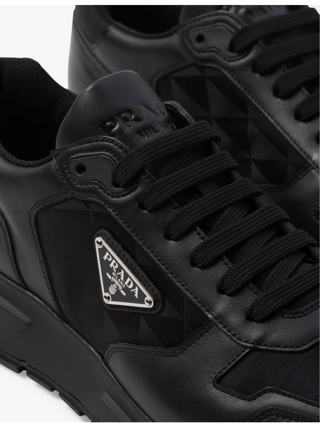 Re-Nylon brand-plaque leather and recycled-nylon high-top trainers - 6