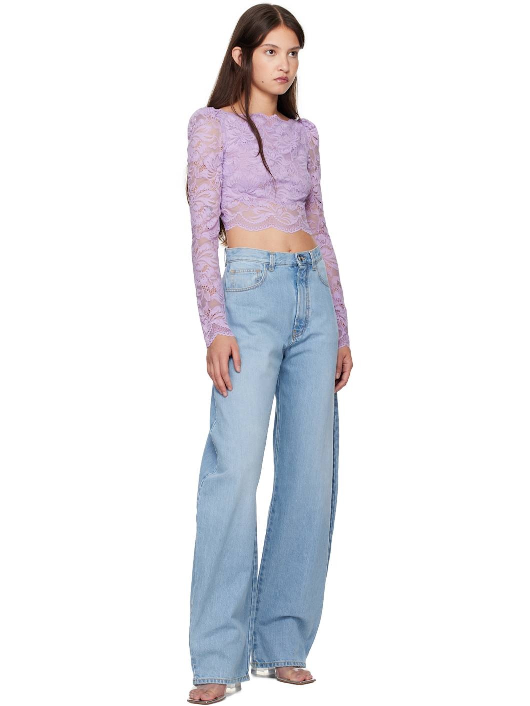 Purple Long-Sleeved Crop Blouse - 4