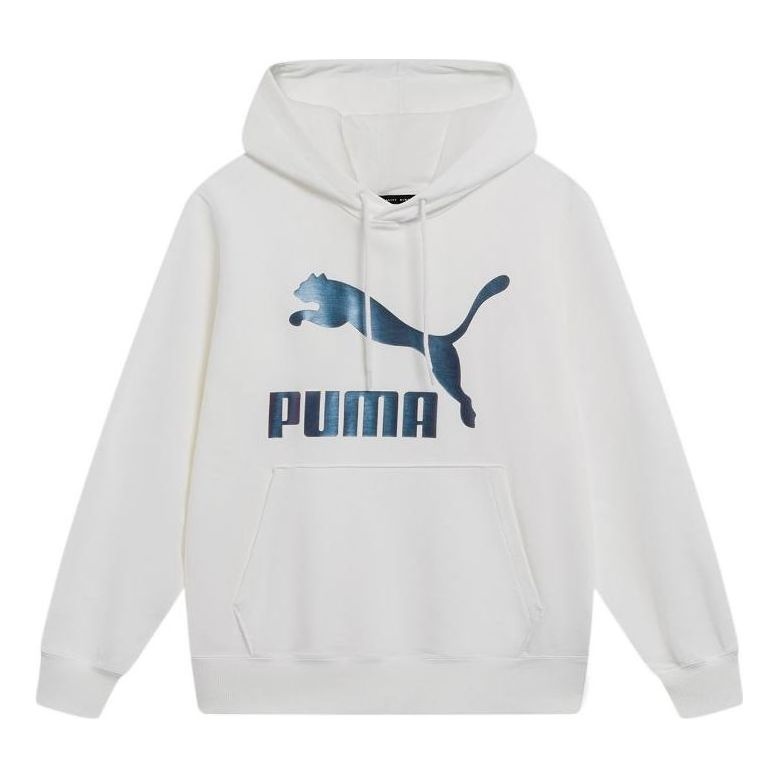 PUMA Classics Metallic Logo Hoodie 'White Blue' 535341-02 - 1