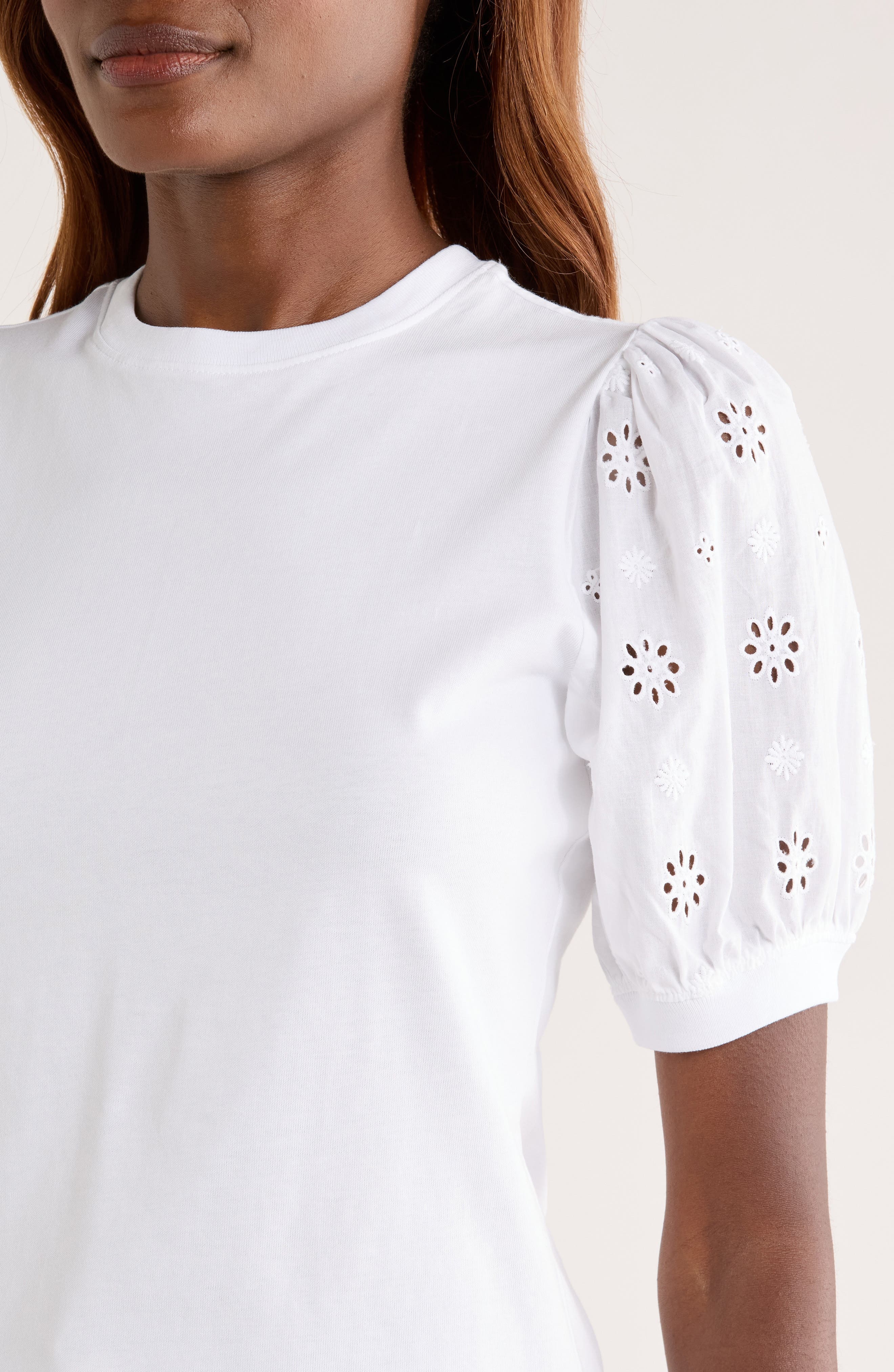 FRAME They Eyelet Sleeve Top in White at Nordstrom - 4