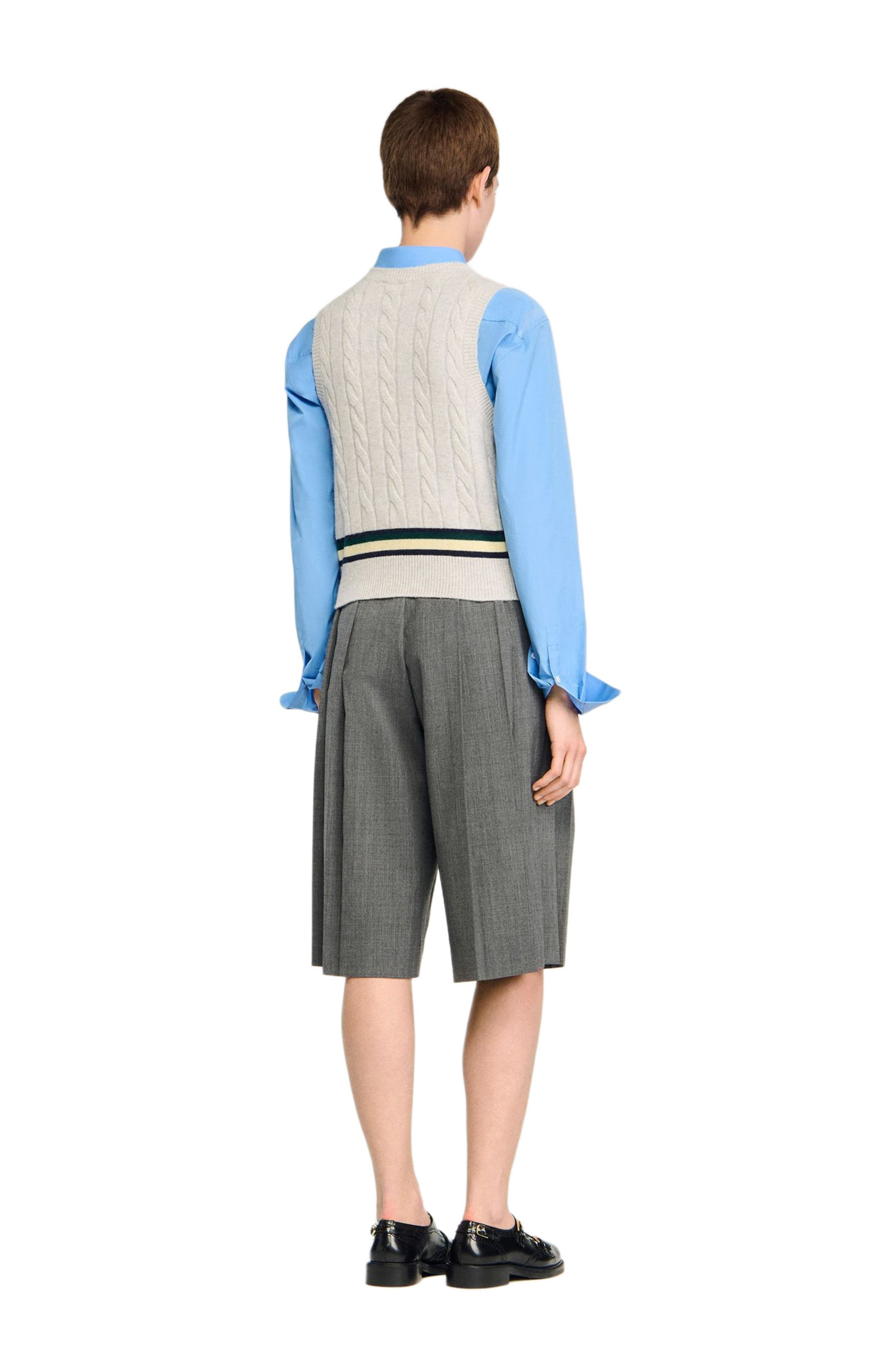 SANDRO Sleeveless cropped cable knit sweater in Grey at Nordstrom - 3
