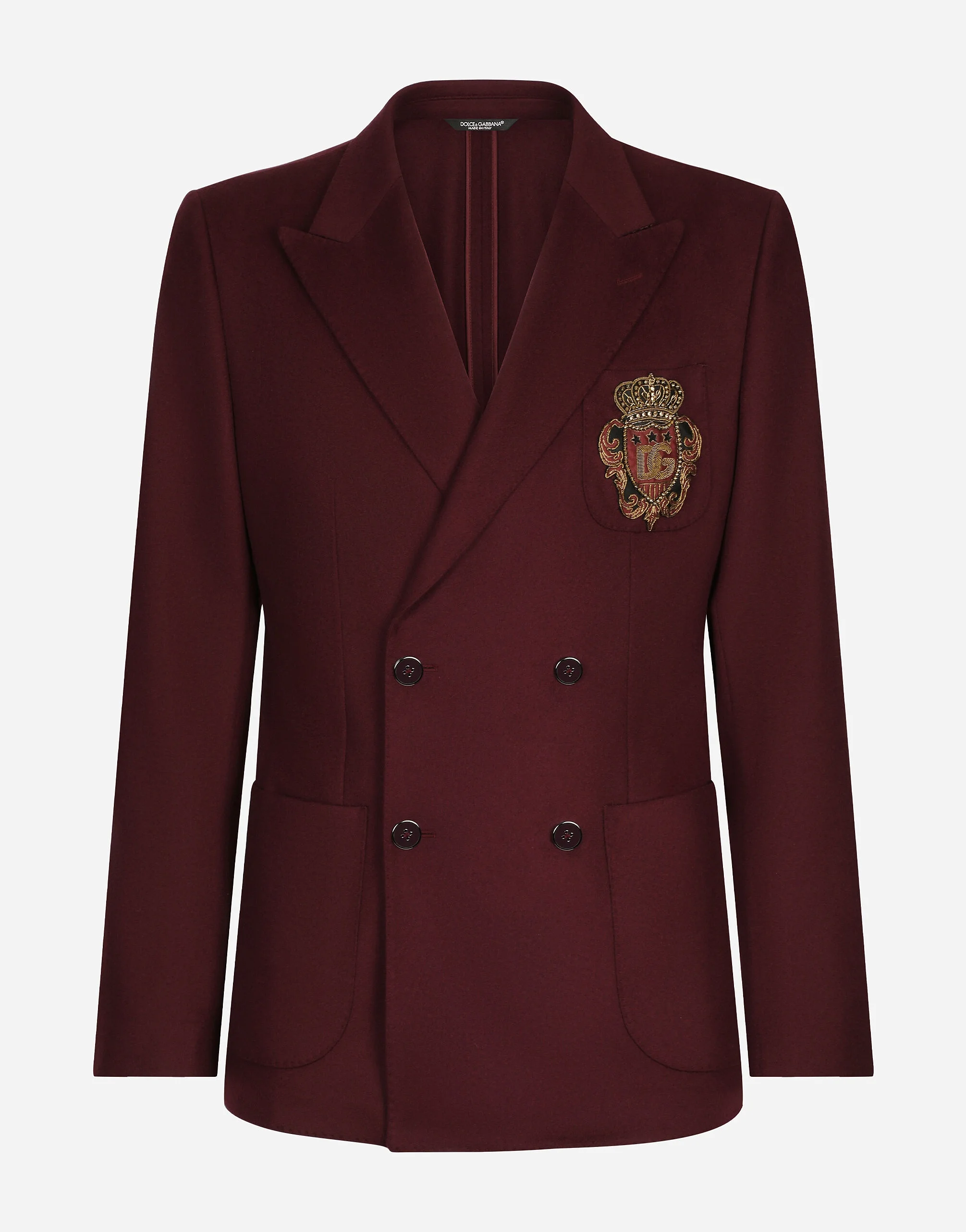 Double-breasted wool and cashmere jacket with DG patch - 1
