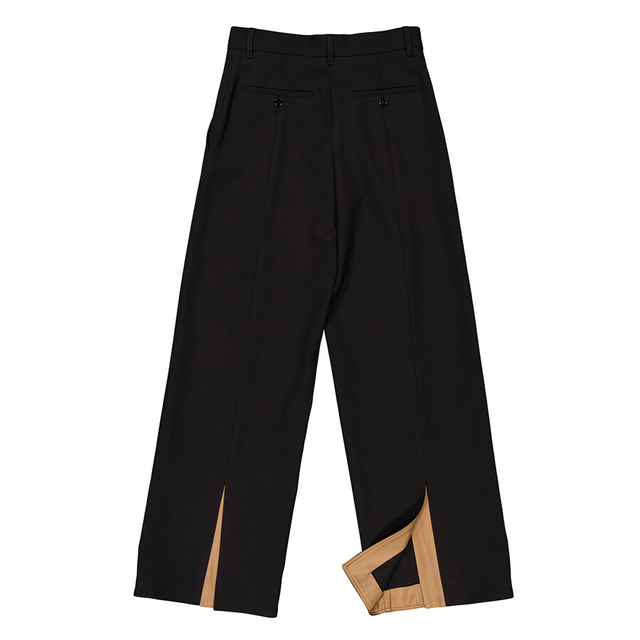 Burberry Ladies Black Jaylie Asian Fit Wool Wide Leg Pants With Slits - 6