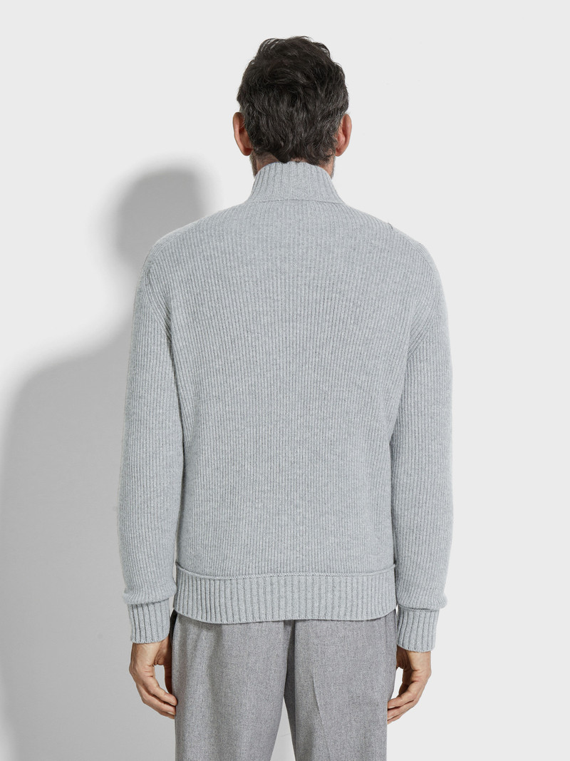 LIGHT GREY AND GREY MÉLANGE OASI CASHMERE FULL ZIP CARDIGAN 5