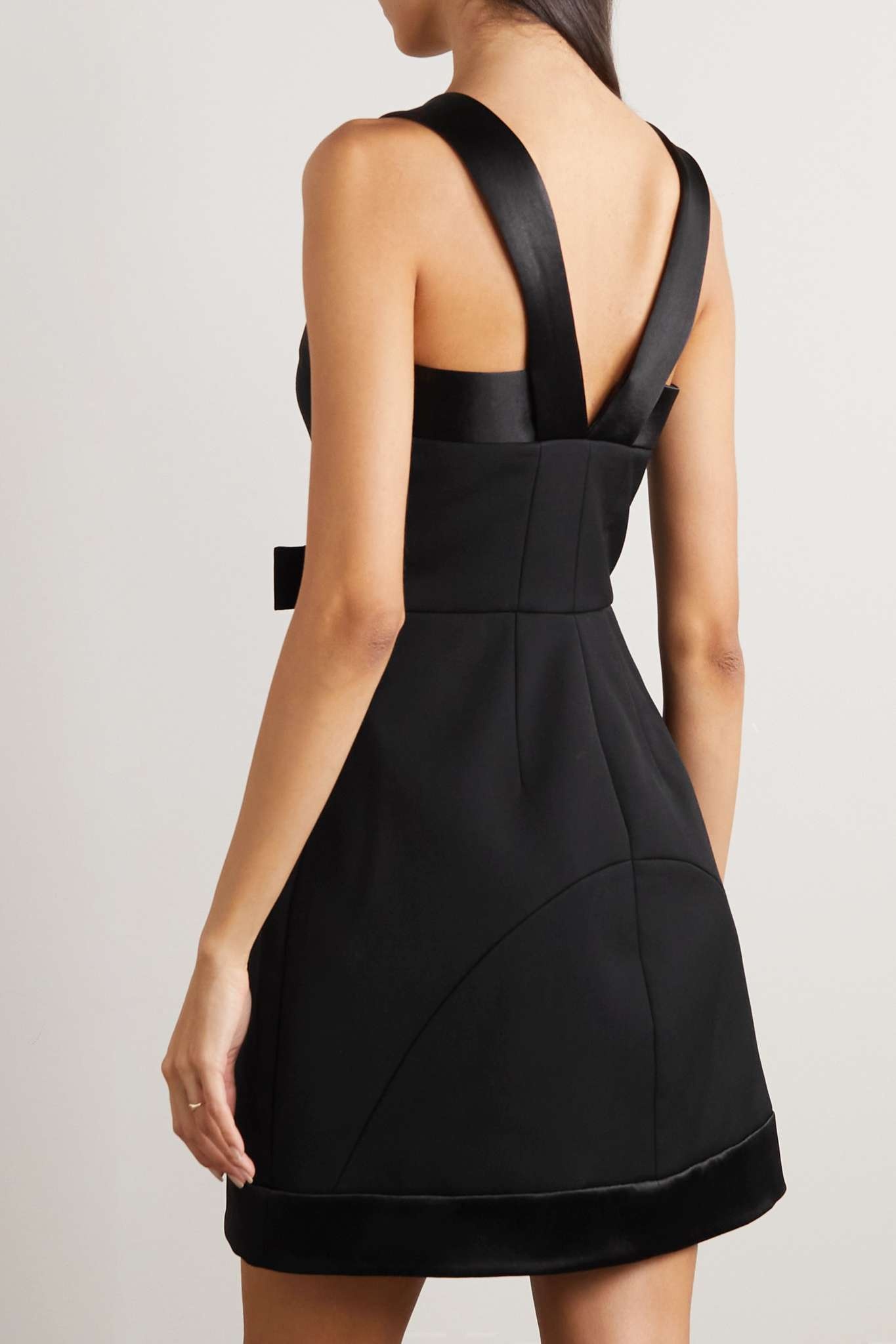 Bow-detailed cutout satin-trimmed wool mini dress - 3