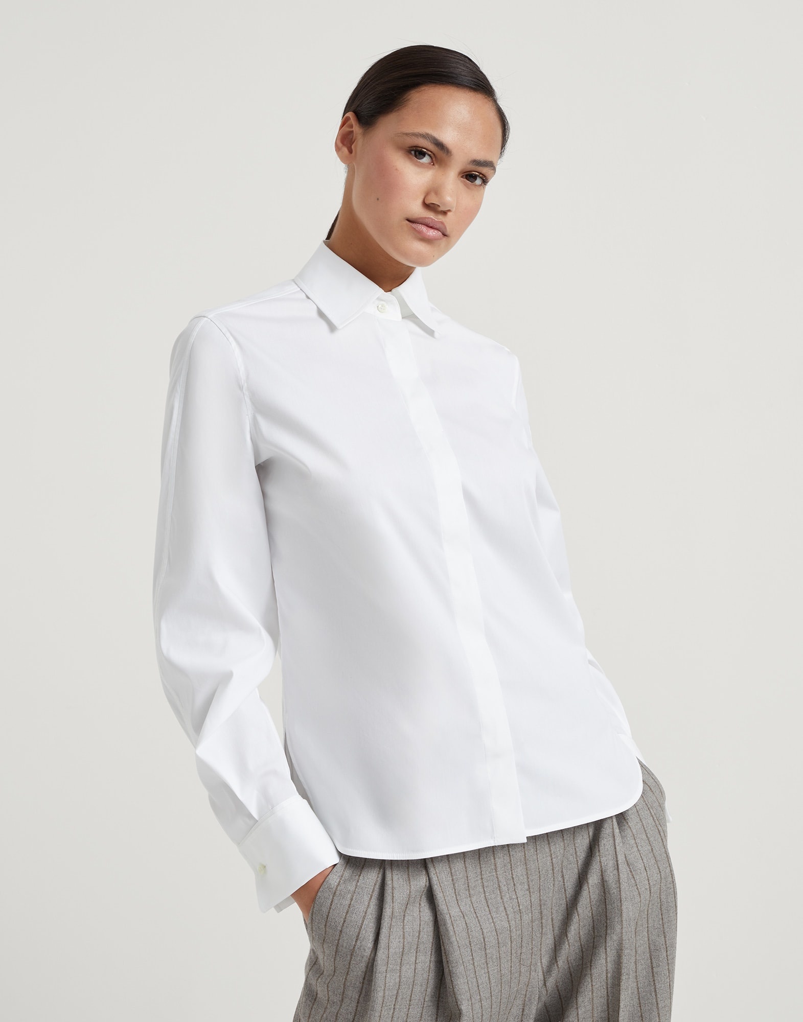 Stretch cotton poplin shirt with monili - 1