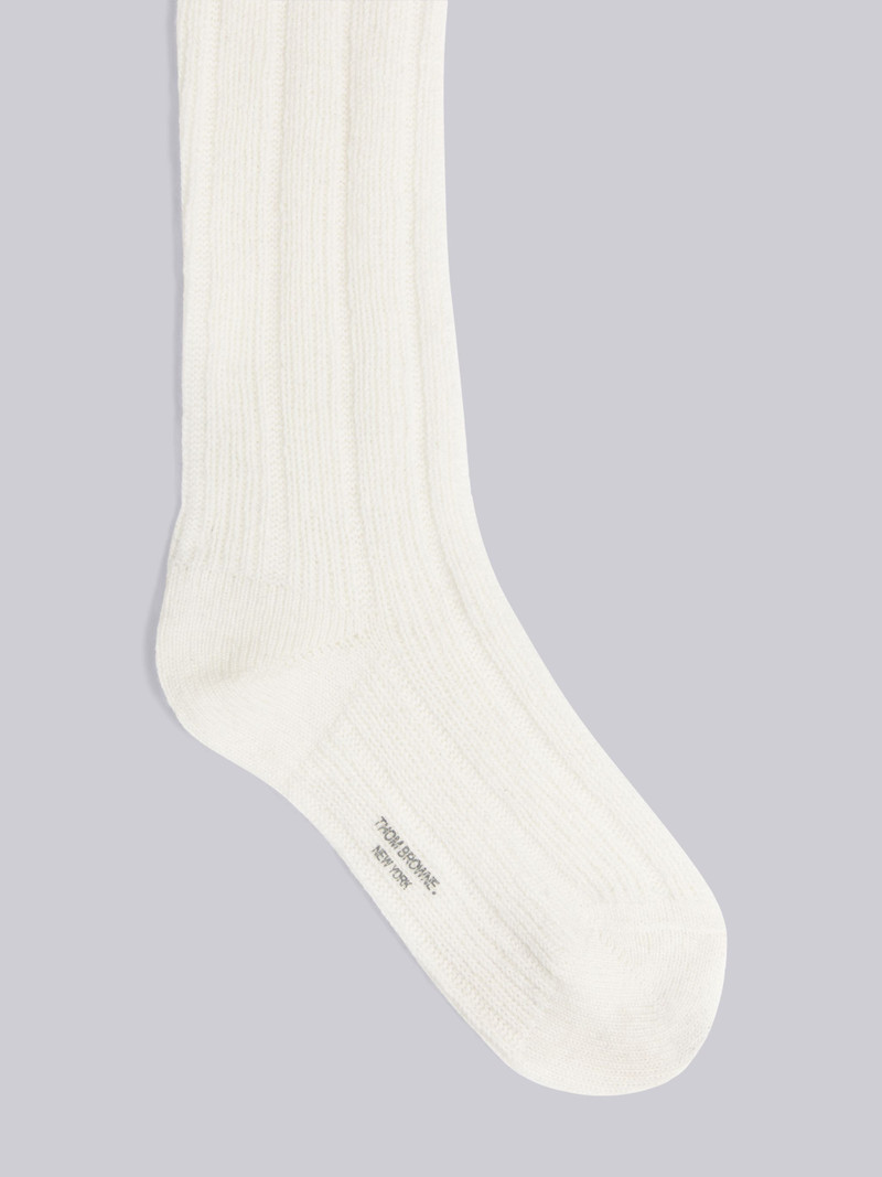 Thom Browne White Rib Stitch Cashmere Mid Calf Socks outlook