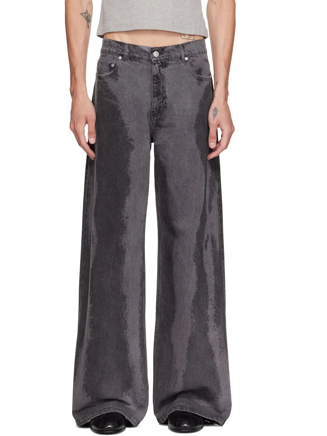 Black Paint Laser Boot Cut Jeans - 1