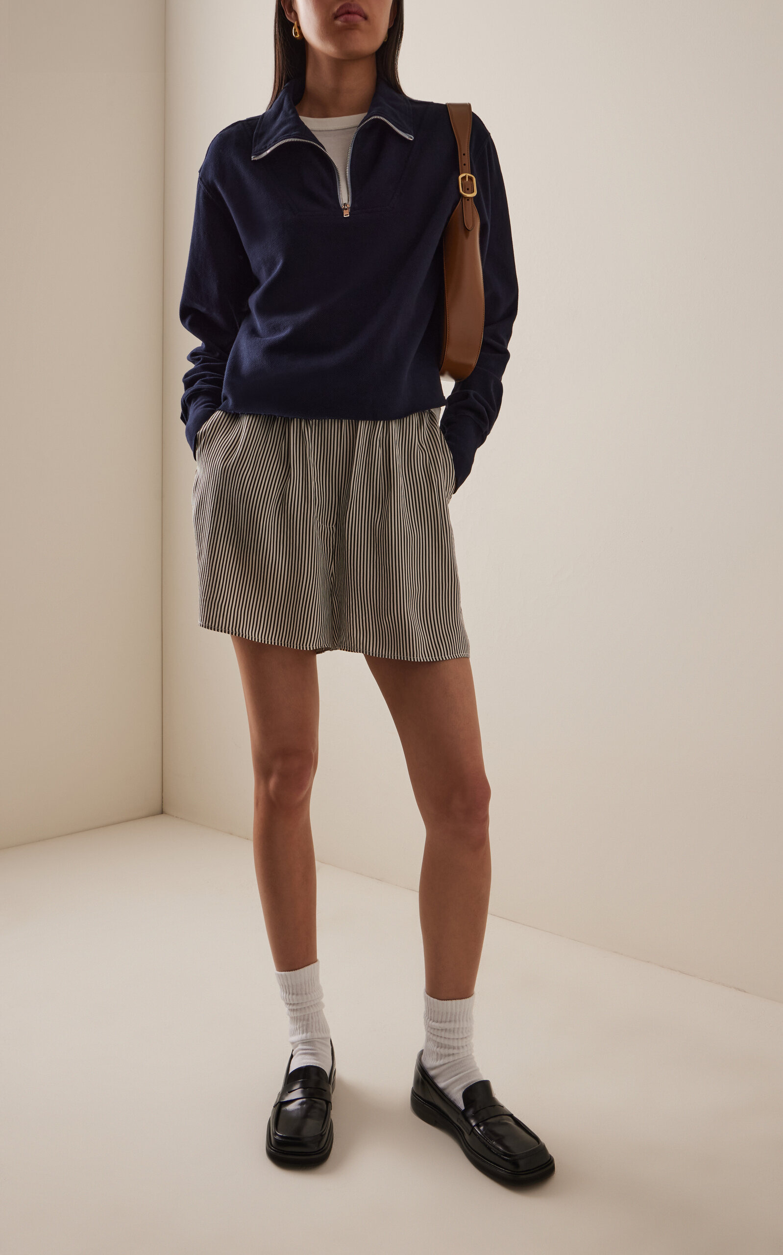 Haley Cropped Cotton Half-Zip Sweatshirt navy - 2
