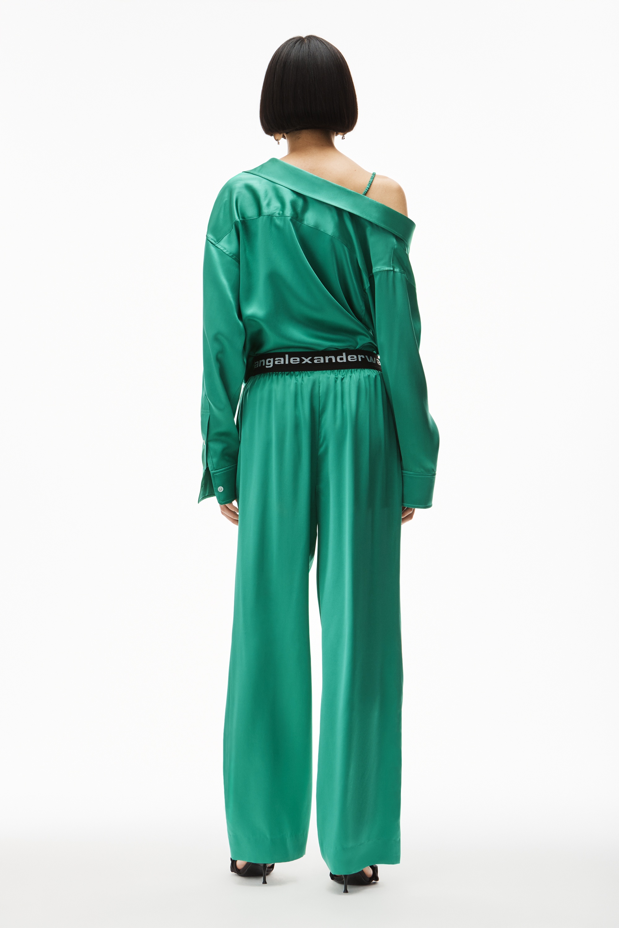 LOGO ELASTIC PANT IN SILK CHARMEUSE - 4