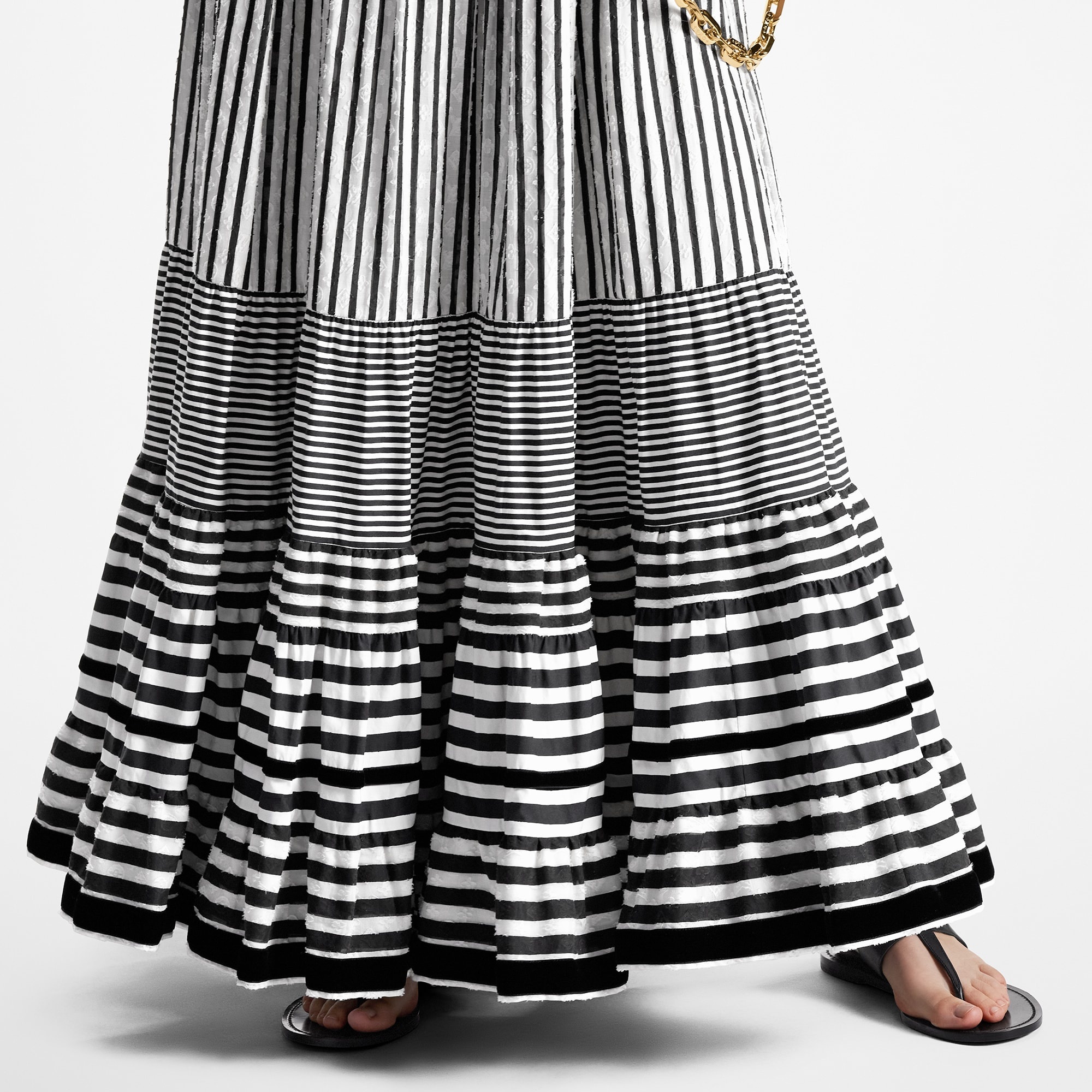Mixed Stripes Tiered Midi Skirt - 4