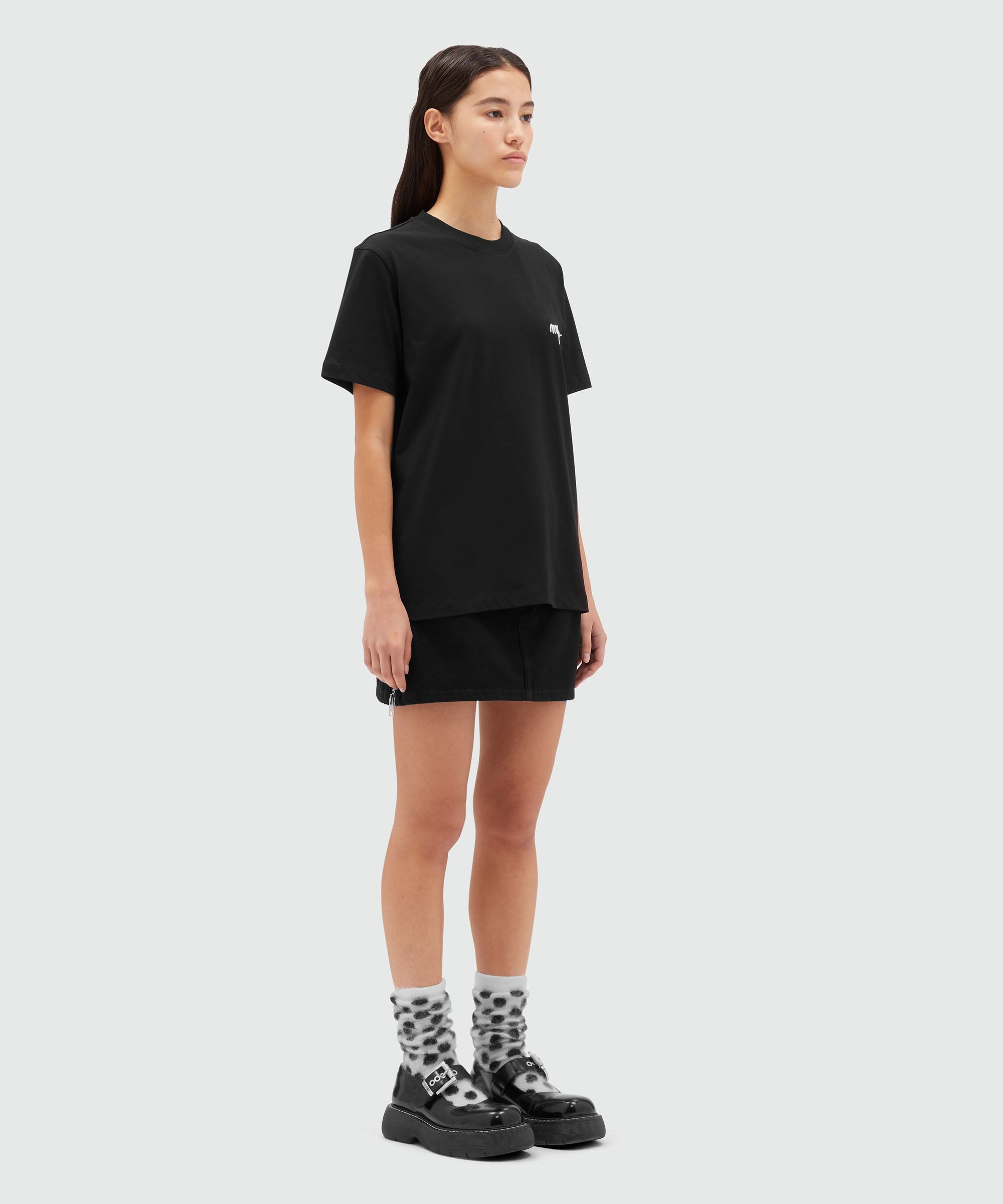 Black jersey T-shirt with embroidered cursive logo - 4