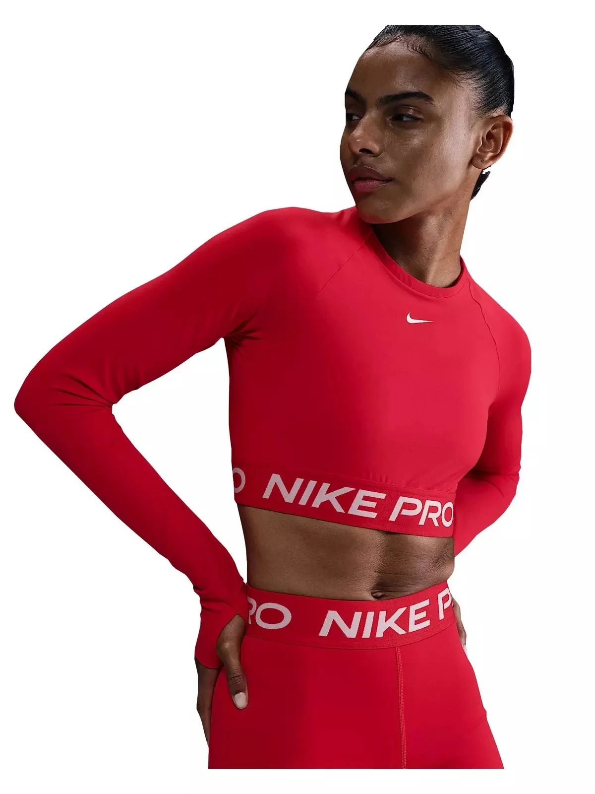 Women's Pro Dri-FIT Cropped Long-Sleeve Top - Red - 1