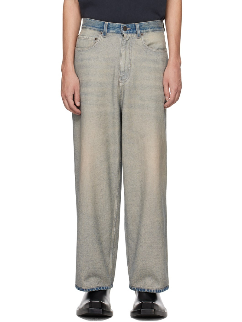 Beige & Indigo Faded Jeans 1