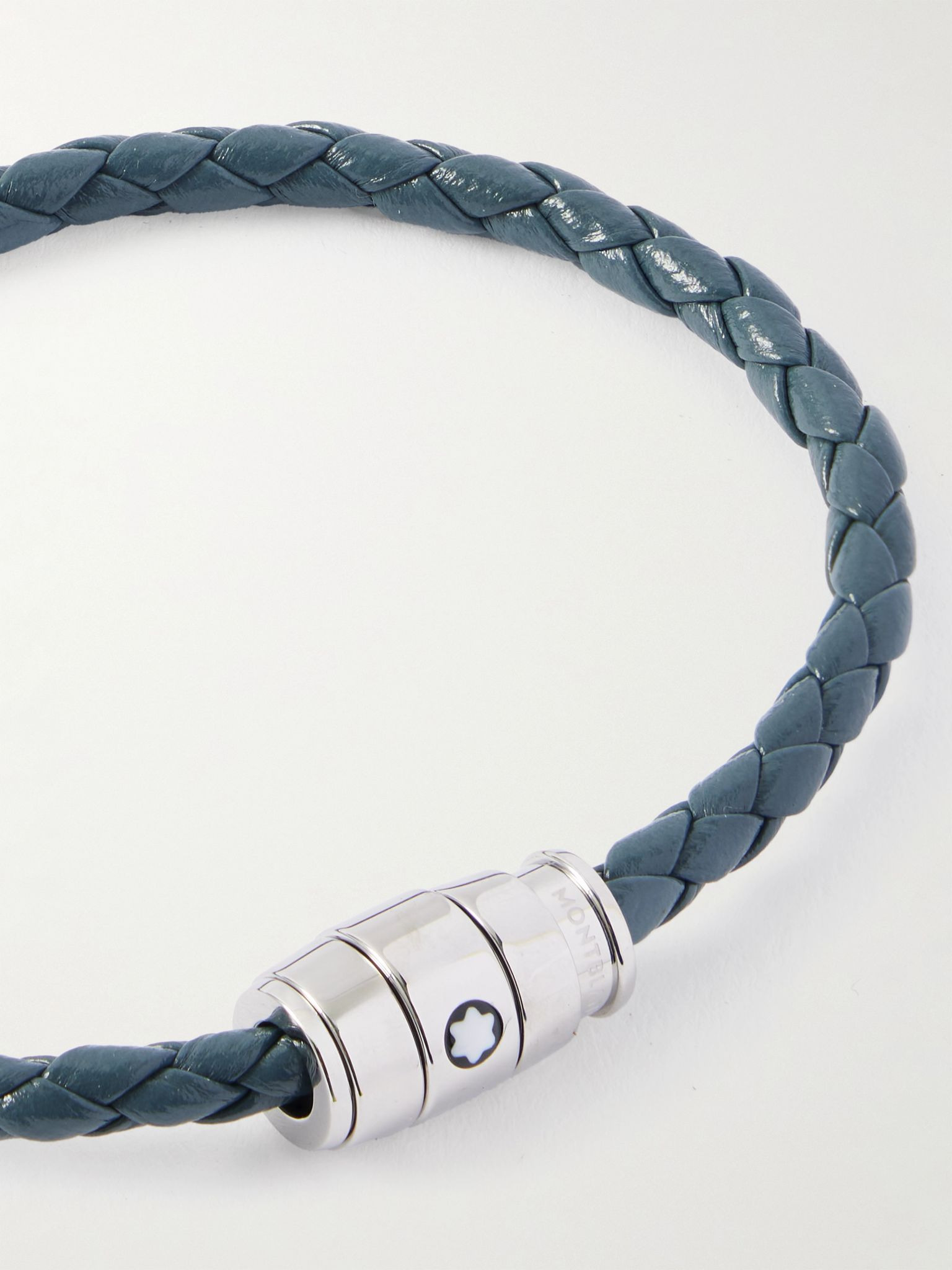 Meisterstück 3-Ring Stainless Steel and Woven Leather Bracelet Navy - 4