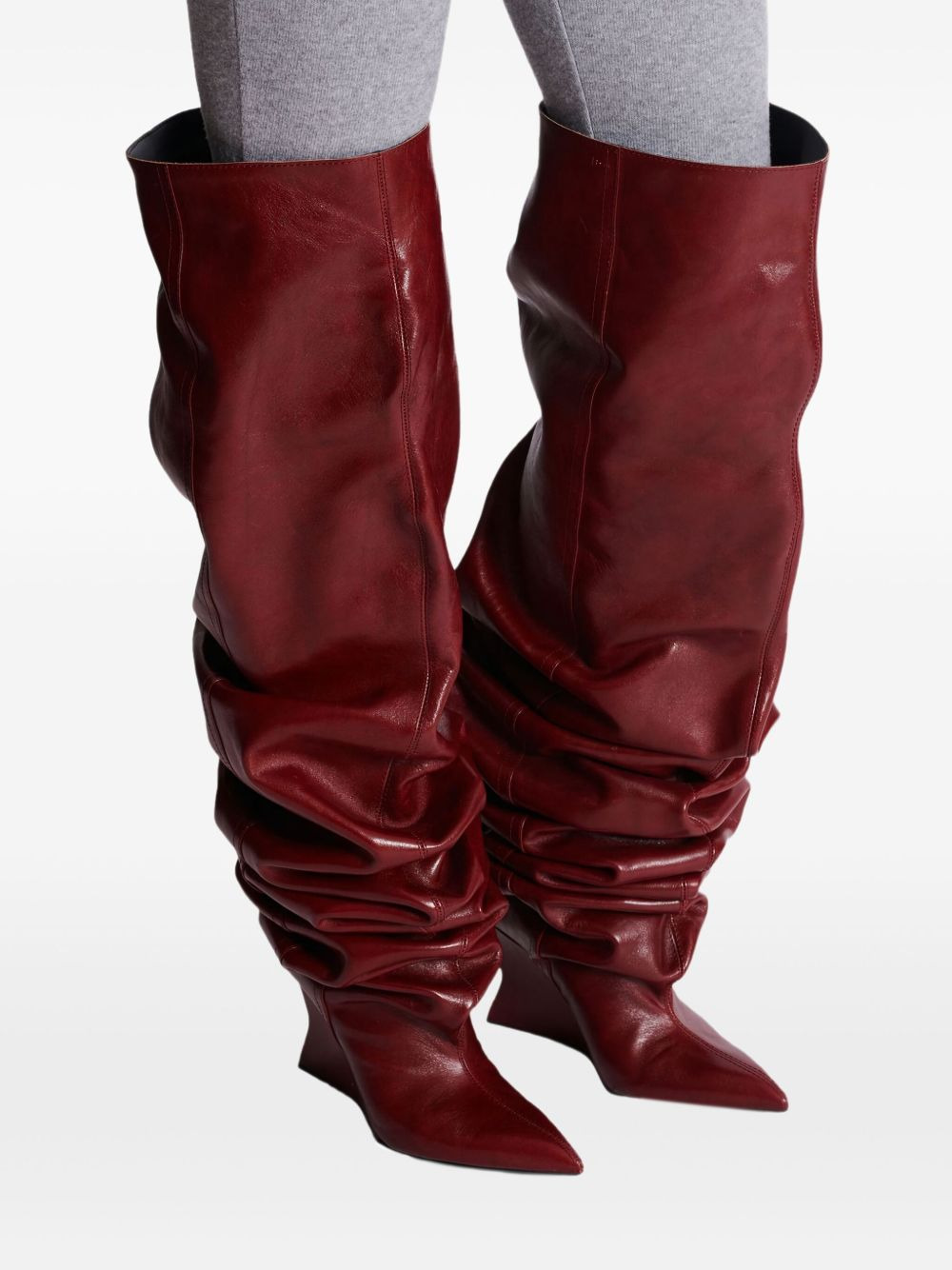 95mm calfskin ruched wedge over-the-knee boots - 5